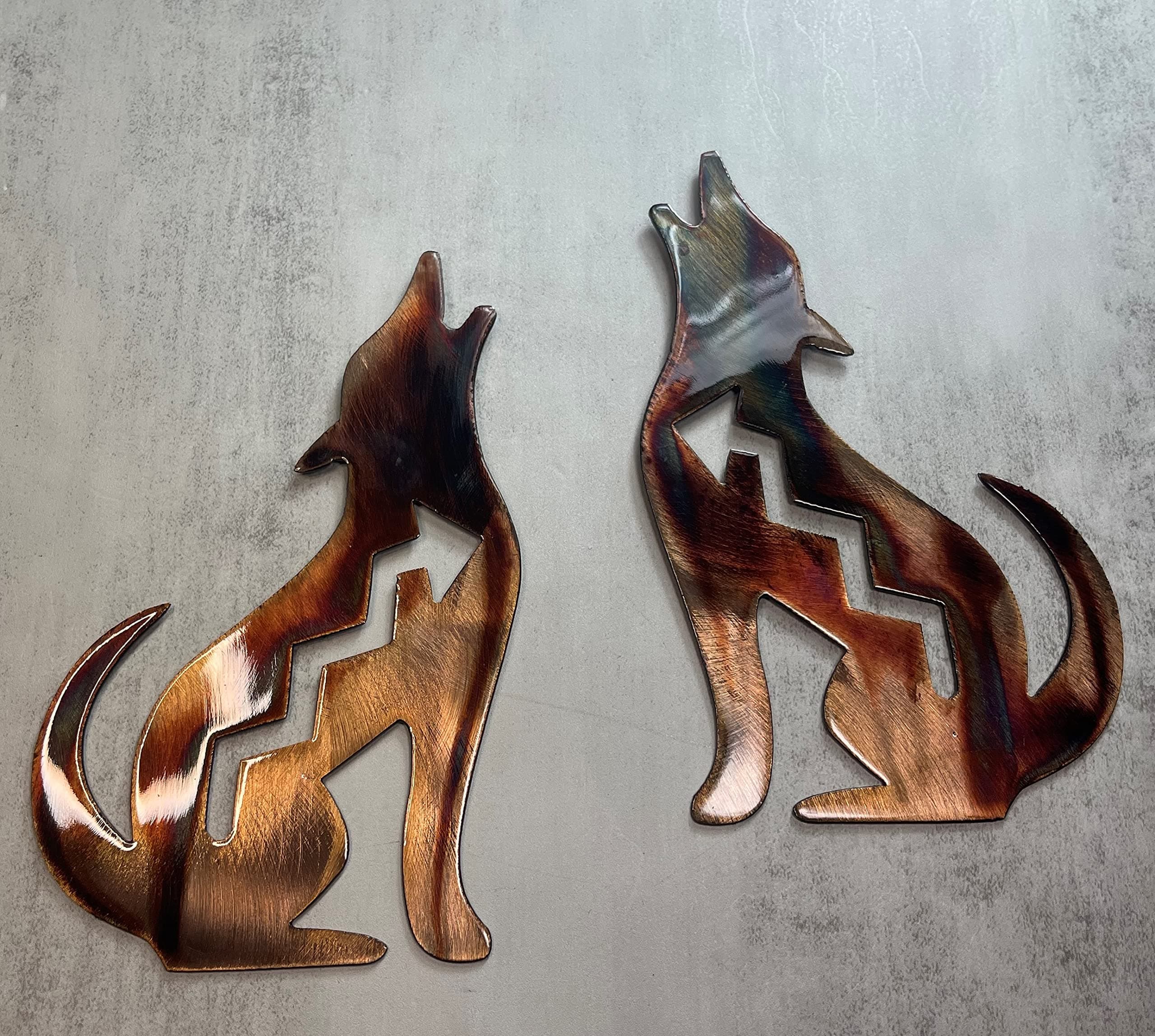 Arizona Howling Coyote Wall Art - 16" - Copper Mirrored Pair