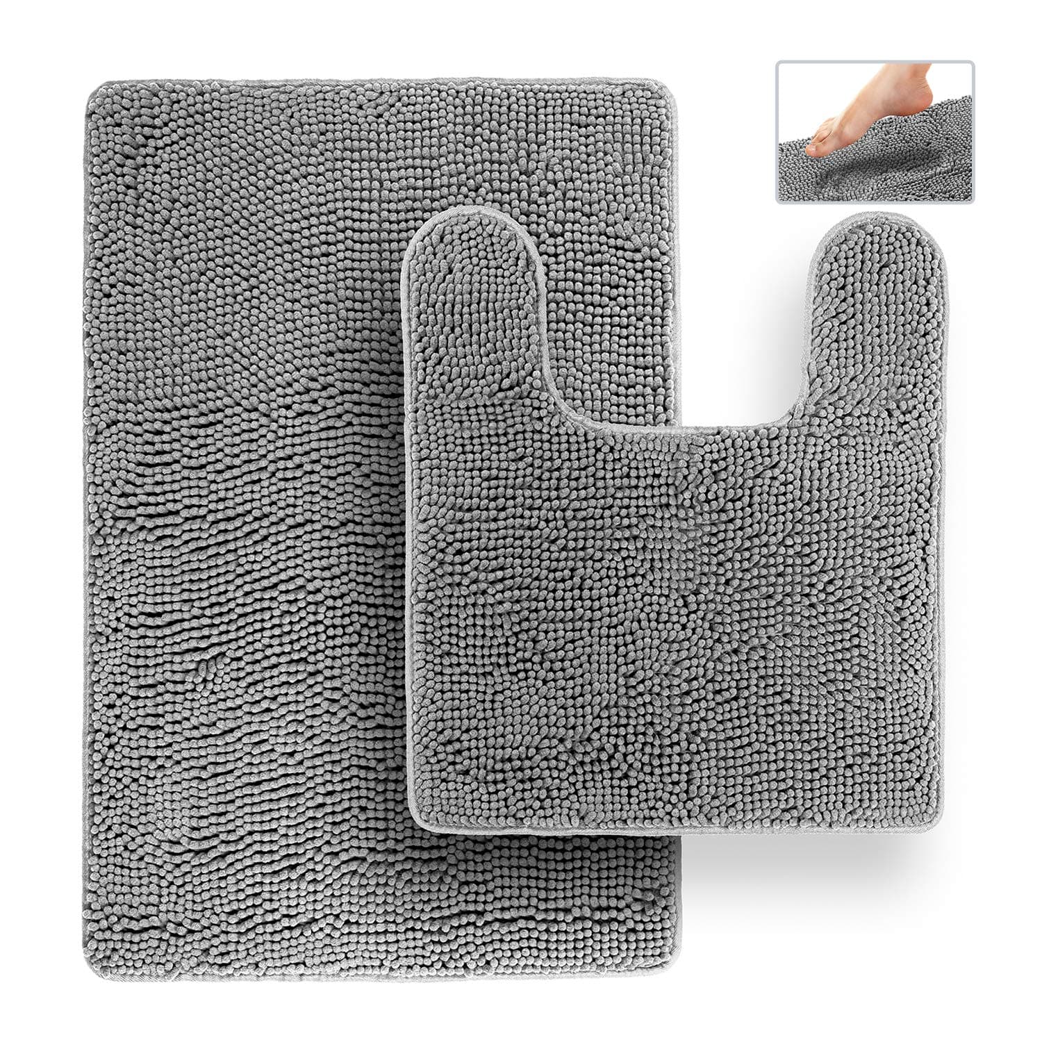 Tafts Ultra Plush Chenille Microfiber Bathroom Rug, Space Grey, 21 x 32 + 20 x 22 - Square Cutout