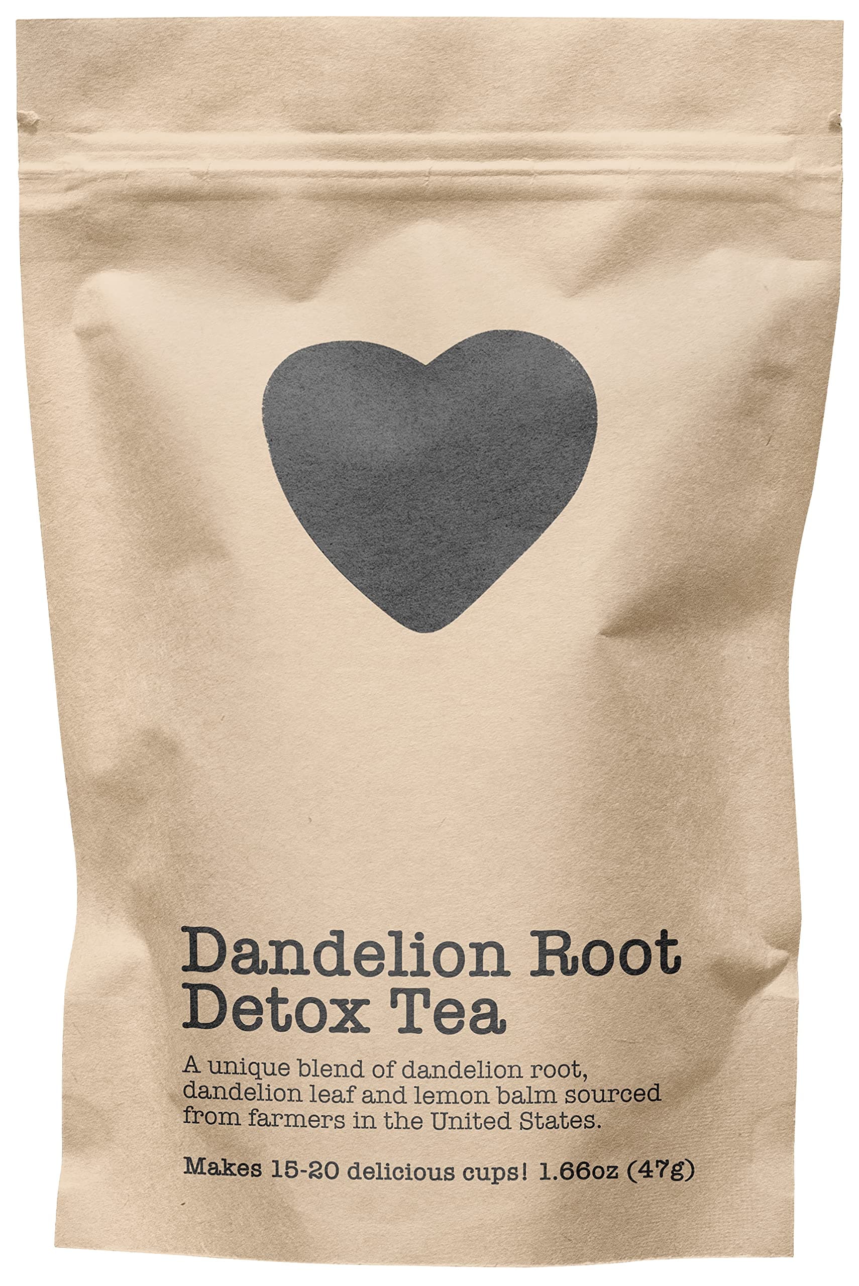 Dandelion Root Detox Tea, 15-20 Servings, Eco-Conscious Zip Pouch, Caffeine Free, Pure Loose Leaf Tea Grown in America, 1.66 Ounce (Small)