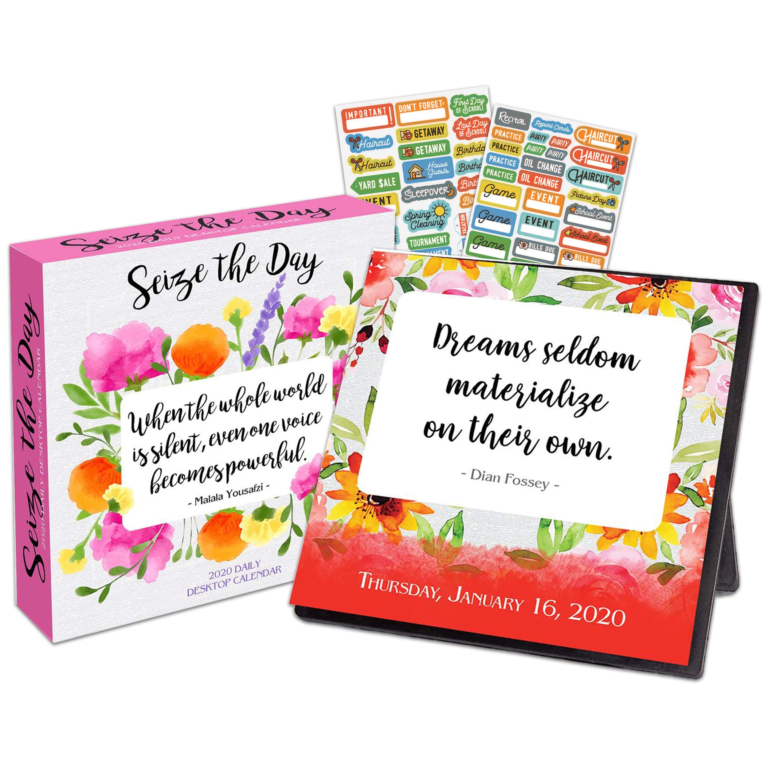 Seize The Day 2020 Calendar Box Edition Bundle - Deluxe 2020 Inspirational Quotes 365 Daily Pages Box Calendar with Over 100 Calendar Stickers