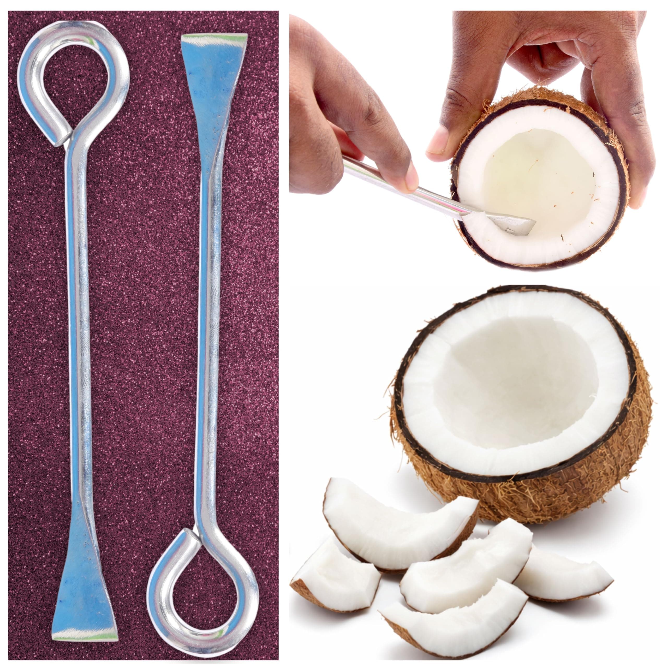 Coconut Slicer for Removing Coconut White | Coconut White Remover Tool | Coconut Slicing Cutter for Home Kitchen | Stainless Steel Coconut Scraper | Easy Coconut Cutter Manual Extra Sharp Pack of 2