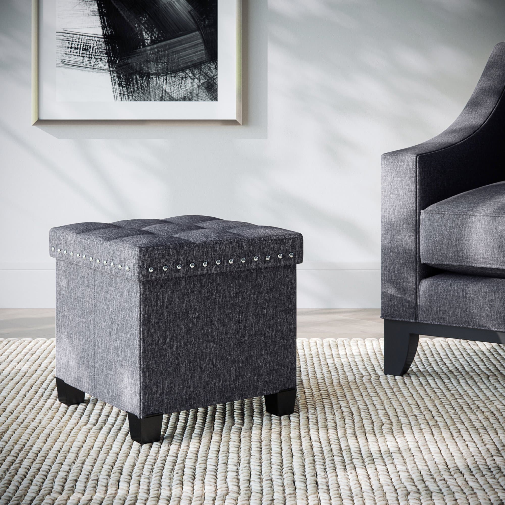 Nathan James Payton Foldable Storage Ottoman Footrest and Seat, Cube, Gray