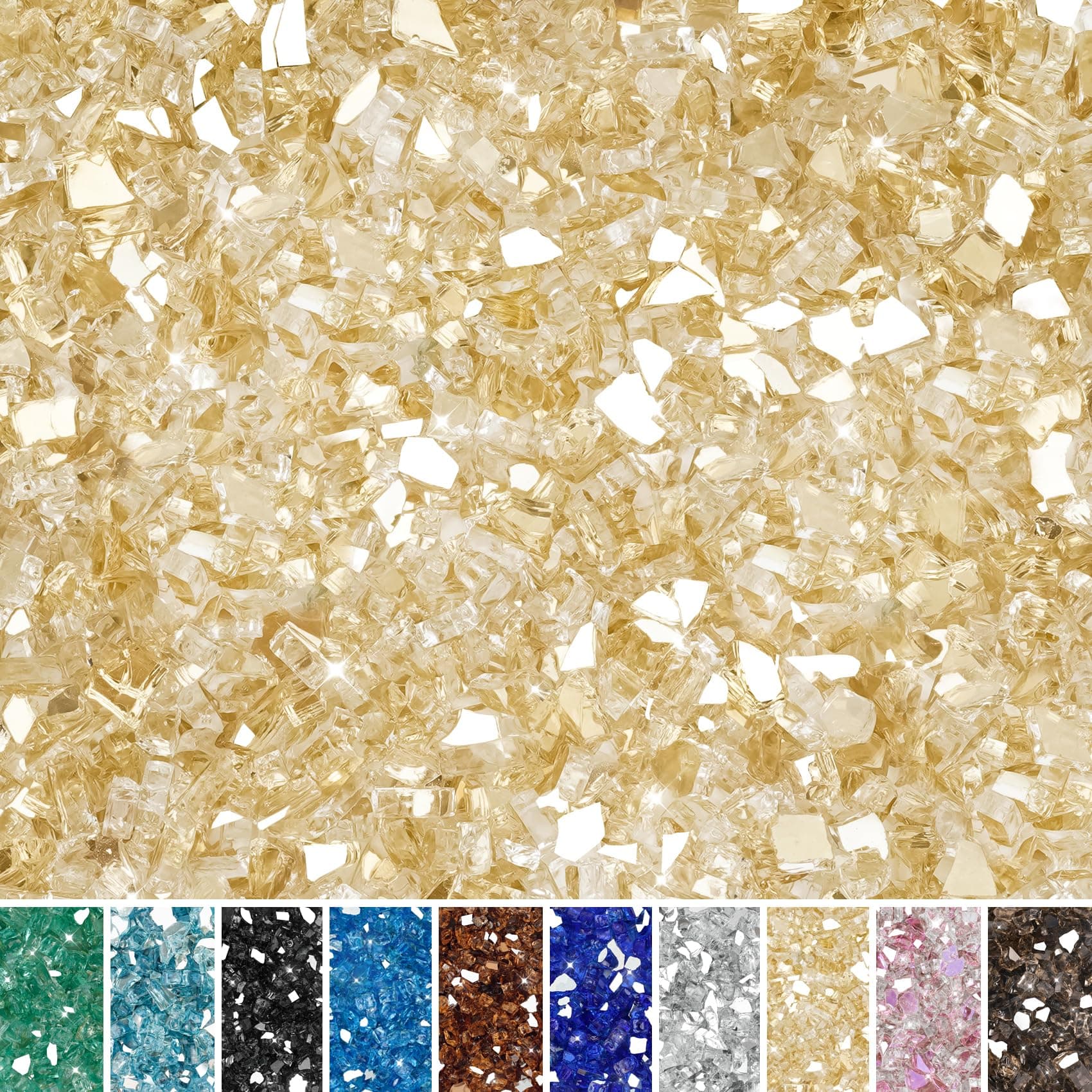 Skyflame High Luster 10-Pound Fire Glass Fire Pit Fireplace Landscaping, 1/4 inch Gold Reflective