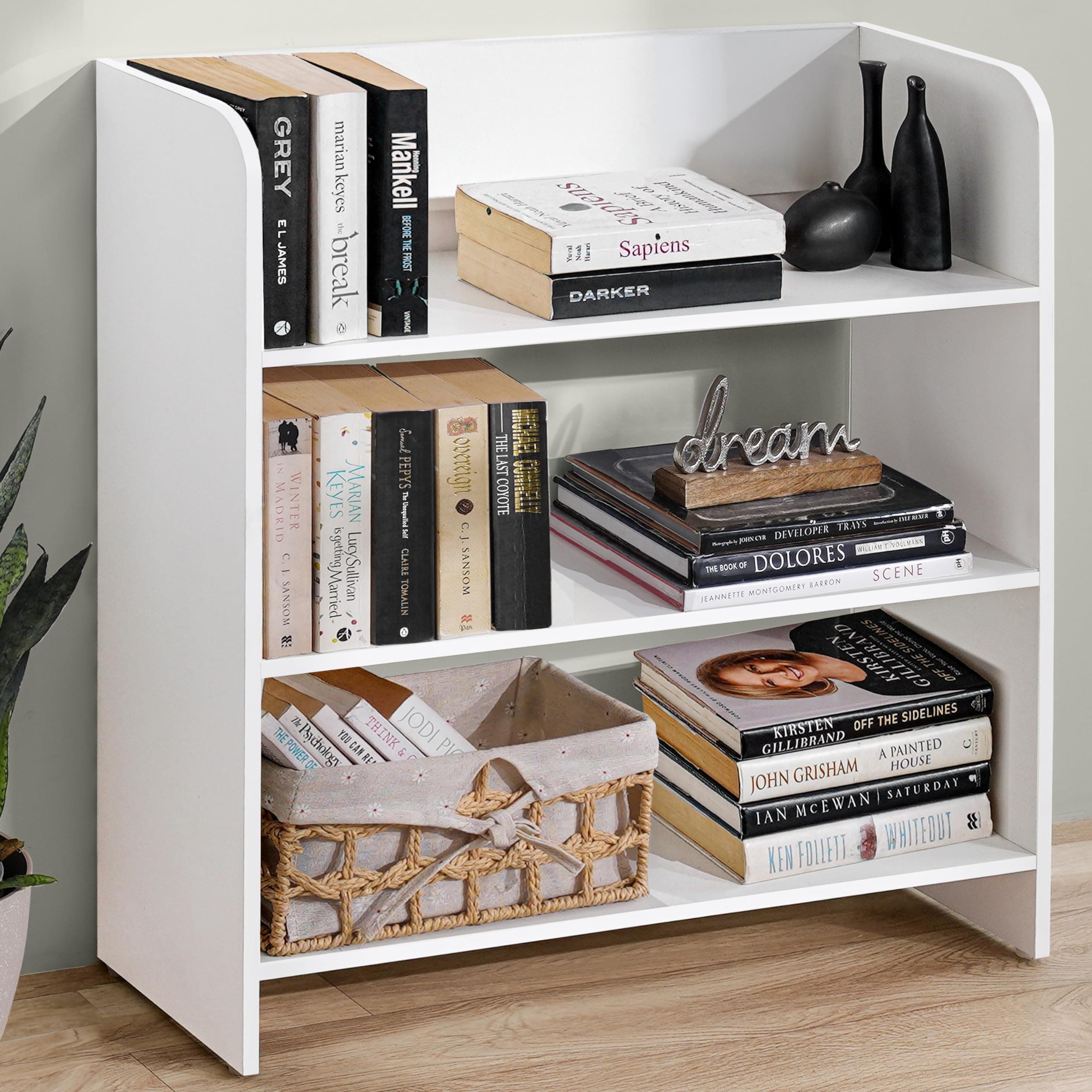 Engineered Wood Bookcase with 3 Tier Books Storage Organizer for Kids Multipurpose Shelves for Home, Office, School, Study Room Open Display & Utility (White - L 62 x B 23.5 x H 79.5 cm)