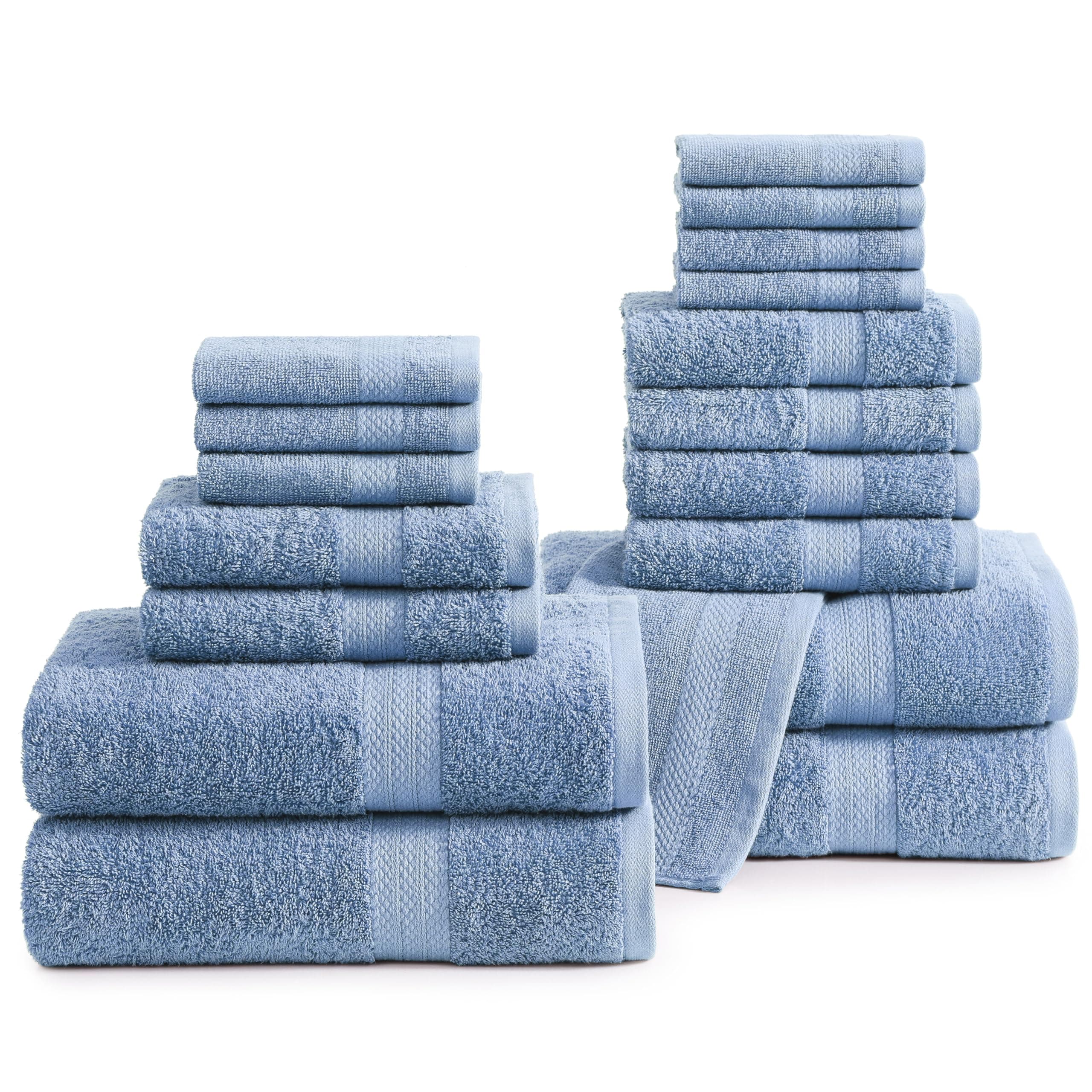 LANE LINEN 100% Cotton Bathroom Towels - 18 Piece Set - Super Soft, Quick Dry & Absorbent - 4 Bath, 8 Washcloths, 6 Hand Towels for Bathroom - Hotel Quality & Suitable for Family - Cerulean Blue