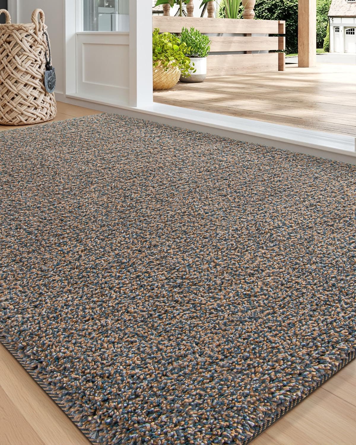 DEXI Front Door Mat 81 x 122 cm, Non Slip Washable Doormats Dirt Trapper, Fade and Stain Resistant, Low Profile, Absorbent Entrance Mats for Outdoor Indoor Entryway, Hallway, Patio, Brown Mixed Blue