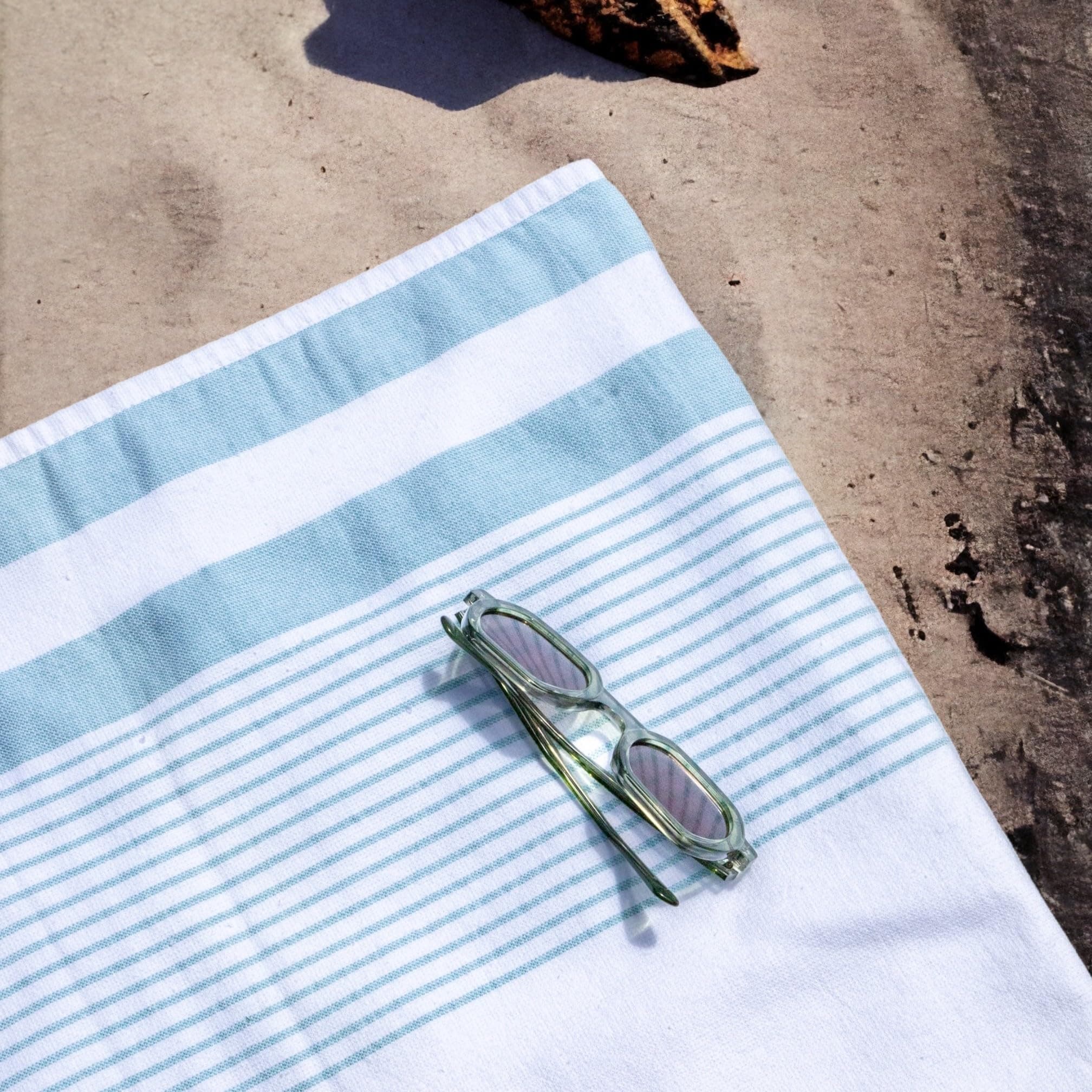 Beach Towel Cotton Peshtemal Light Weight White Blue Large Quick Dry Towel for Sauna Pool Bath Spa Yoga 1pc (100x180cm White/Blue)