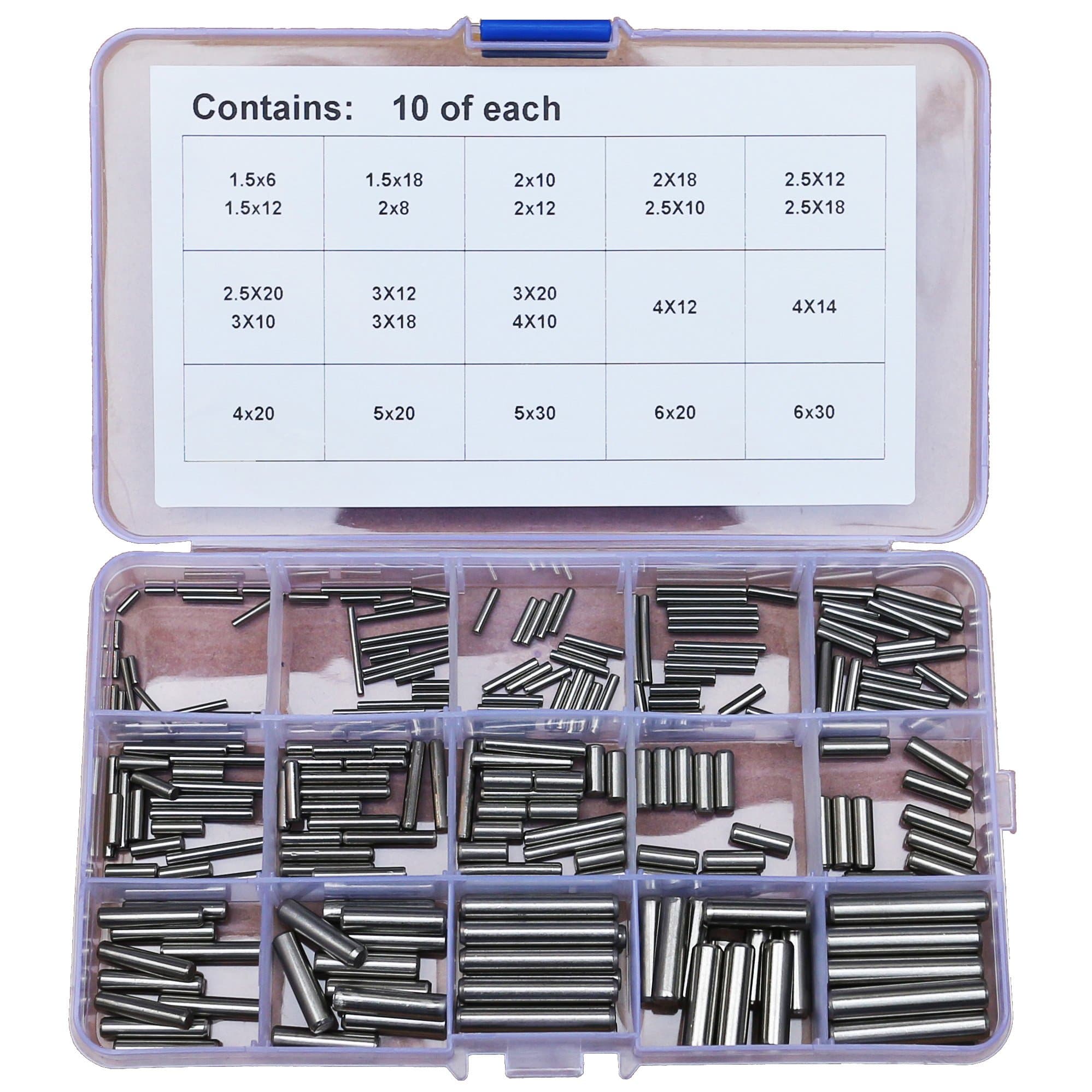 230Pcs 304 Stainless Steel Ø1.5 Ø2 Ø2.5 Ø3 Ø4 Ø5 Ø6mm Dowel Pin Rod Kit