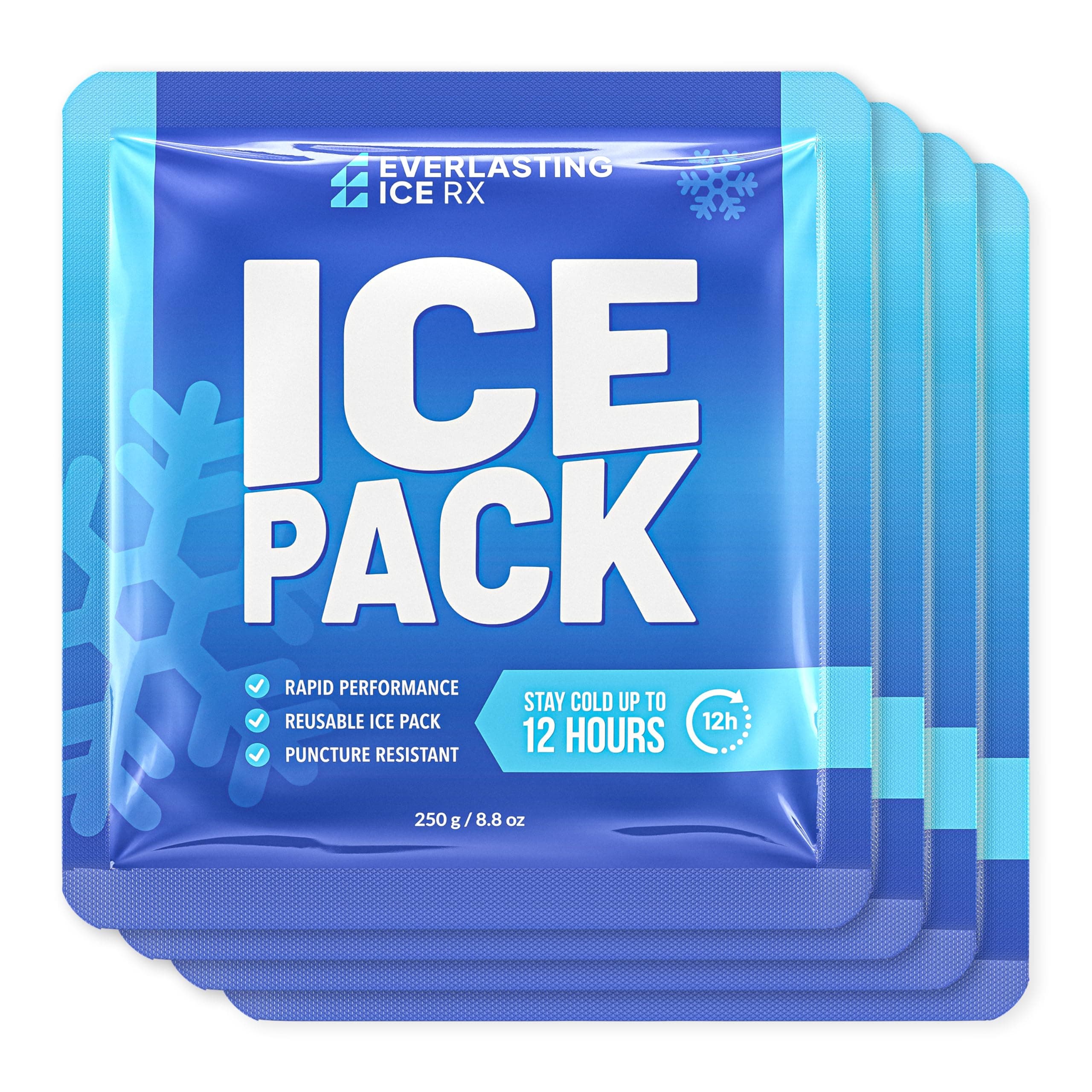 Everlasting Ice RX Rapid Performance Reusable Ice Packs for Lunch Boxes, Lunch Bags or Coolers | 4 Pack | Cold for Up to 12 Hours | Ice Packs for Cooler, Long Lasting for Camping, Outdoors & Beach