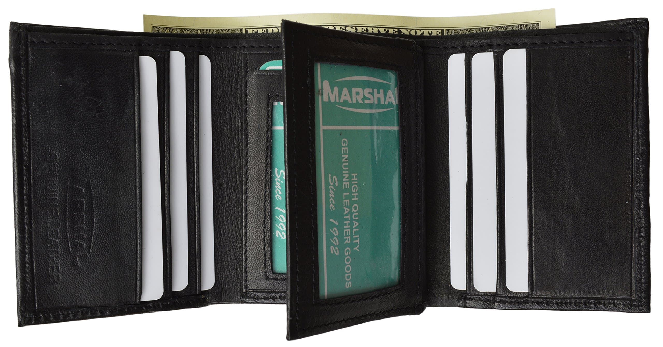 Mens Black Leather Wallet Lamb Classic Trifold by Marshal