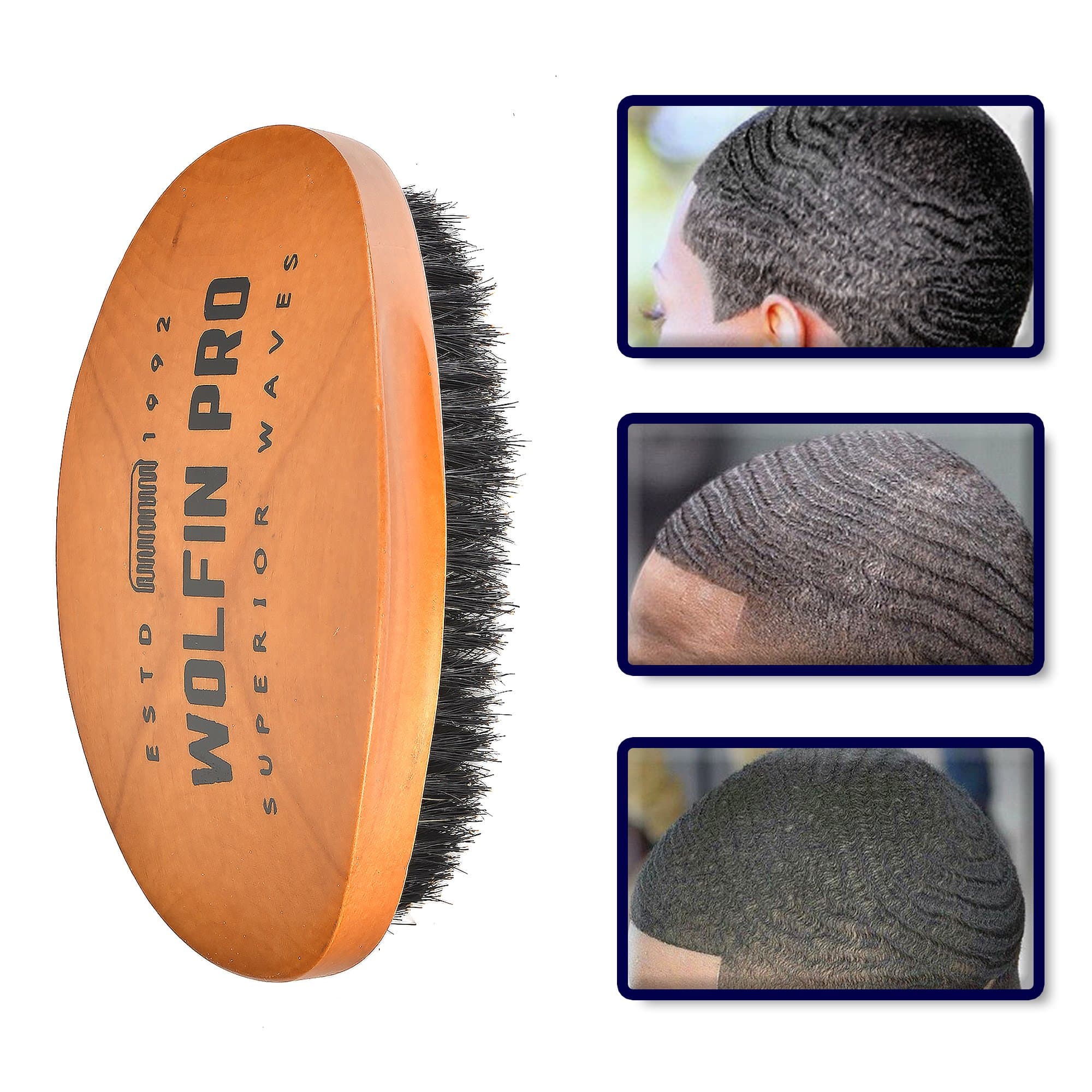 Wolfin Pro- Premium Curved 360 Wave Brush, 100% Natural Schima Superba Wood with Reinforced Pure Black Medium Boar Hair Bristle - Perfect for Wolfing, Creating 360 Layer Hair Waves, Cultivating Beards
