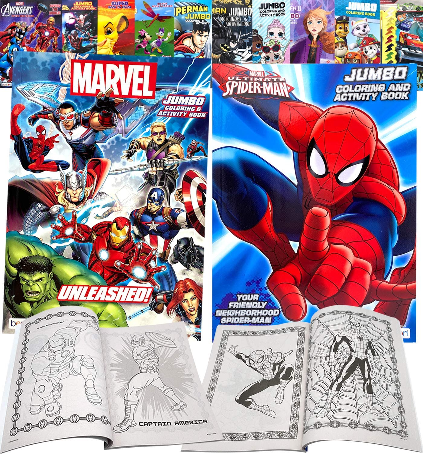 Marvel Superheroes Avengers, Spiderman Ultimate Fun Arts Crafts Coloring and Activity Sticker Books Gift Set - Healthy Educational Play, for Kids Girls Boys Toddlers