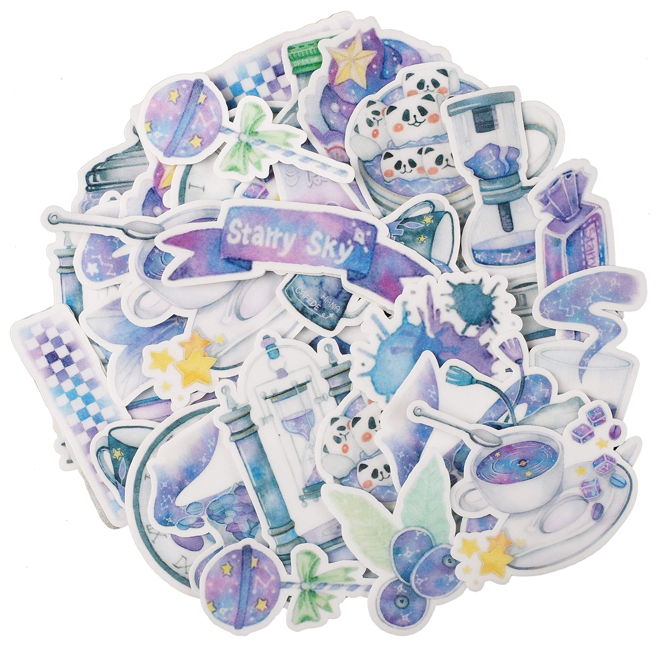 Navy Peony Dreamy Blue Coffee Stickers (31 Pack) - Small, Cute, Waterproof and Durable | Aesthetic Food Decals for Water Bottles, Laptops, Scrapbook