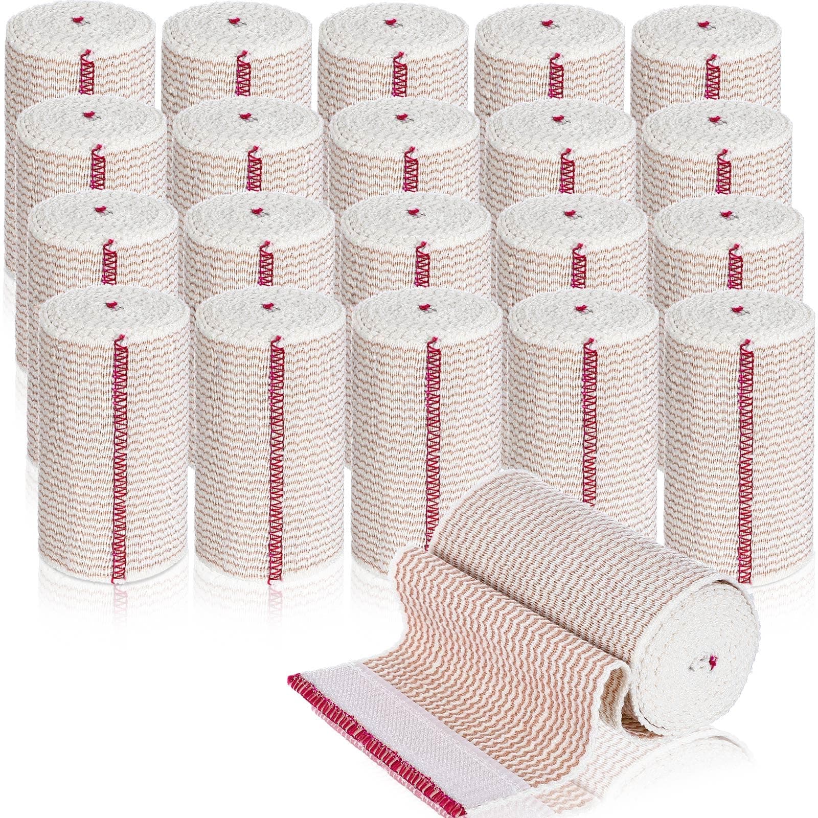 Reginary 20 Pack 3 Inch Elastic Bandage Wrap with Self Closure on Both Ends Athletic Stretchable Compression Bandage for Legs, Knees, Ankles, Wrists, Elbows, Shoulders (Red Trim)