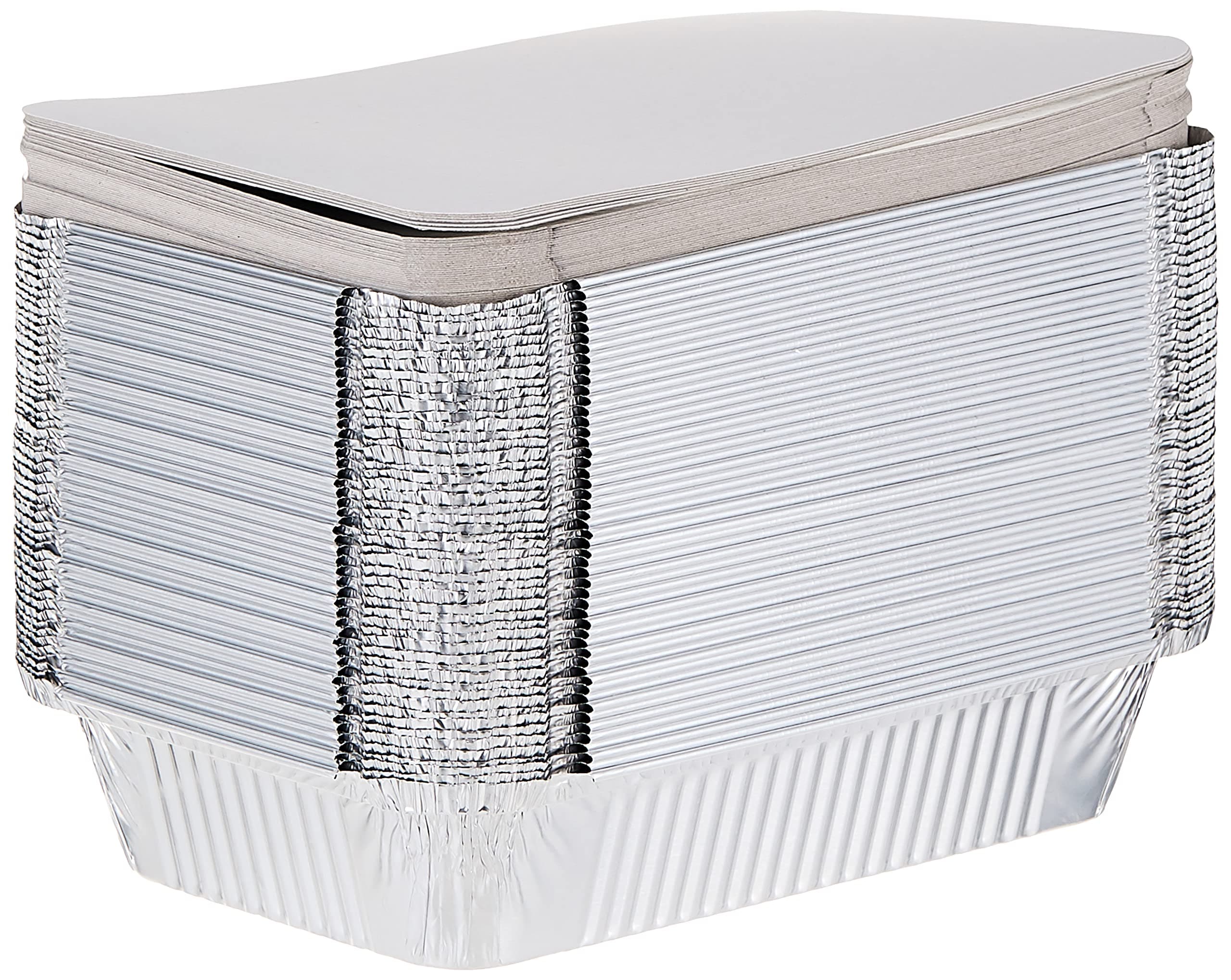 Hotpack Disposable Food Storage, Take away Aluminium Rectangle Food Container Silver 890ml with Lid, 50 Pieces