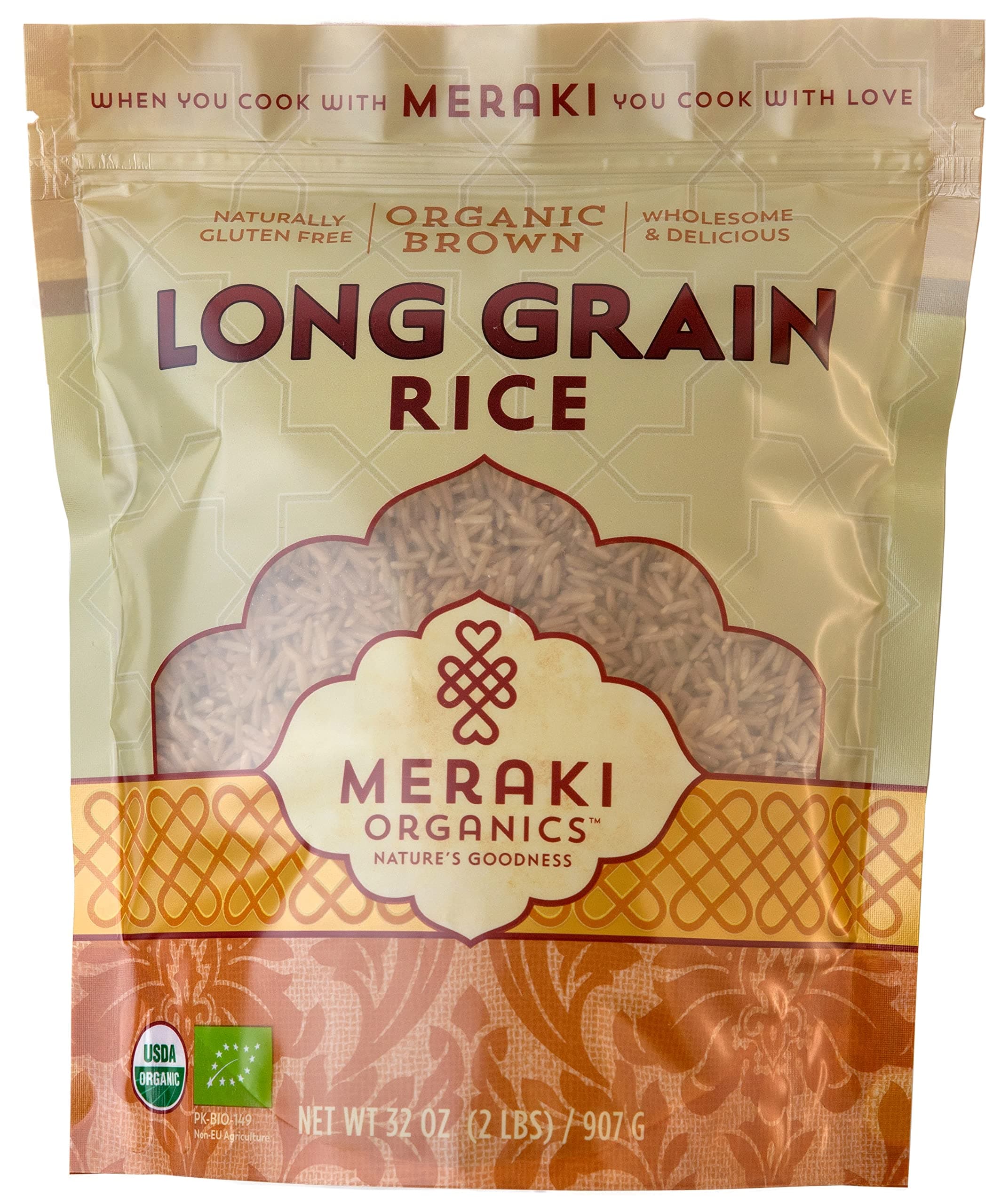 Organic Brown Long Grain Rice 2 LB Bag - Low GI & High in Fiber, Separated Fluffy Grain & Nutty Texture - Authentic Rice from Punjab Gluten-Free, Non-GMO, 100% USDA Certified Organic, Vegan, Halal Kosher Low Sodium & Delicious No Artificial Flavors