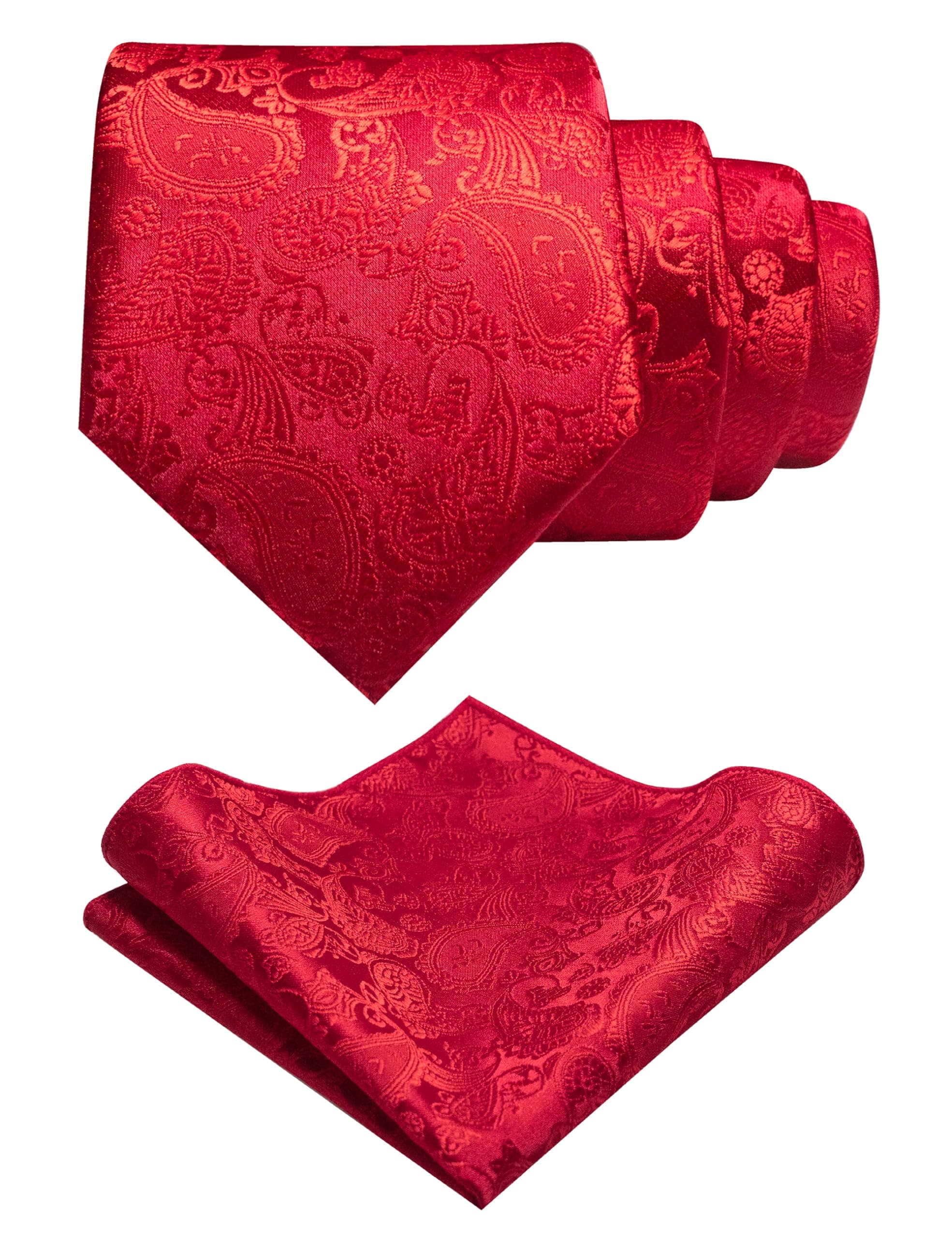Mens Solid Color Paisley Necktie and Pocket Square with Tie Clip Sets