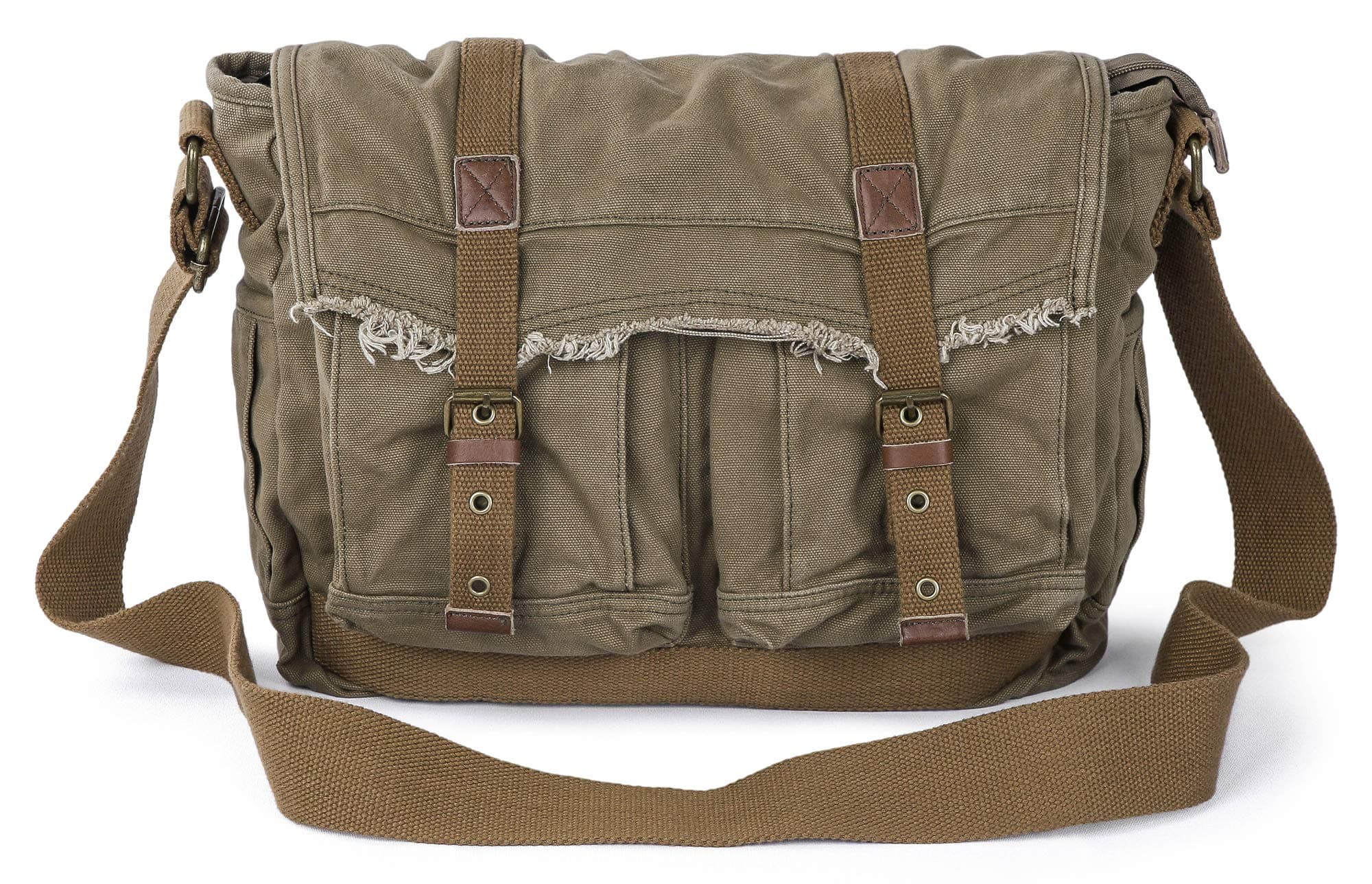Canvas Messenger Bag - Vintage Shoulder Bag Frayed Style Satchel