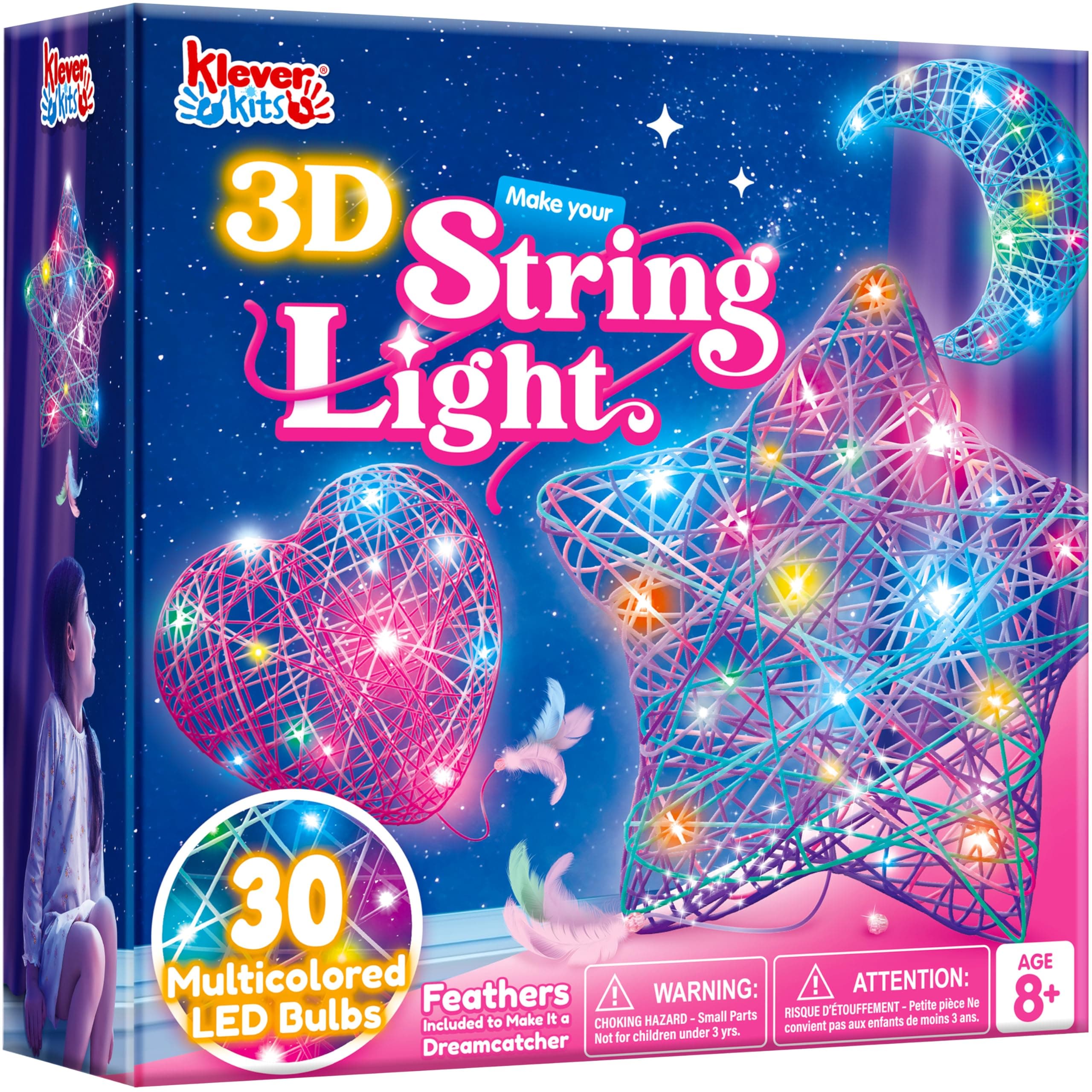 3D String Art Kit for Kids, Light Up String Light Toy with 30 Multi-Colored LED Bulbs, Arts and Crafts Set, Birthday Gifts for Girls and Boys Ages 8+