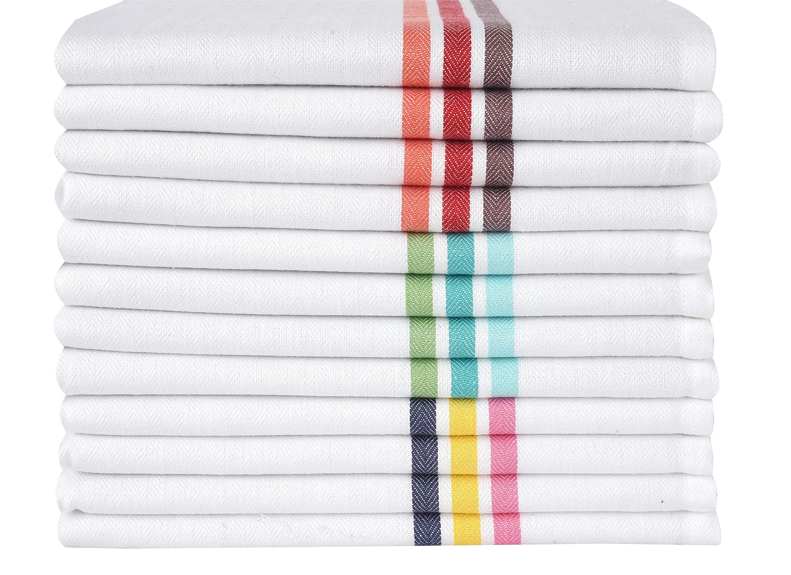 Stripe Kitchen Dish Towels 18x28 Inch Boho Striped Absorbent Gift Set of 12 Reversible Embroidery|Trendy Vintage Farmhouse Multi