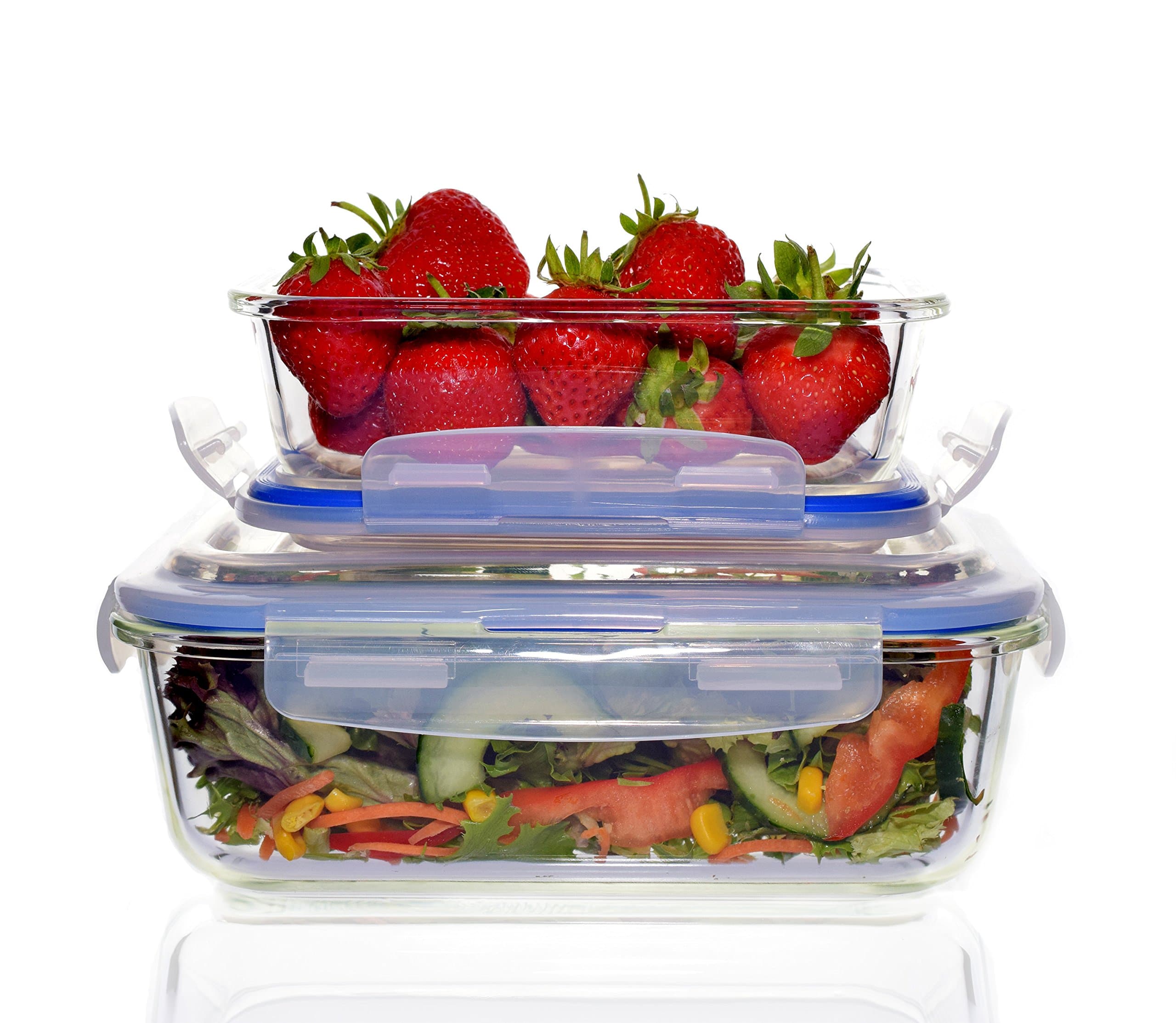 Vhari 2-Piece Set Glass Food Storage Containers with Lids (1520ml & 640ml) | BPA-Free | Meal Prep Container Set | Airtight, Waterproof Leakproof