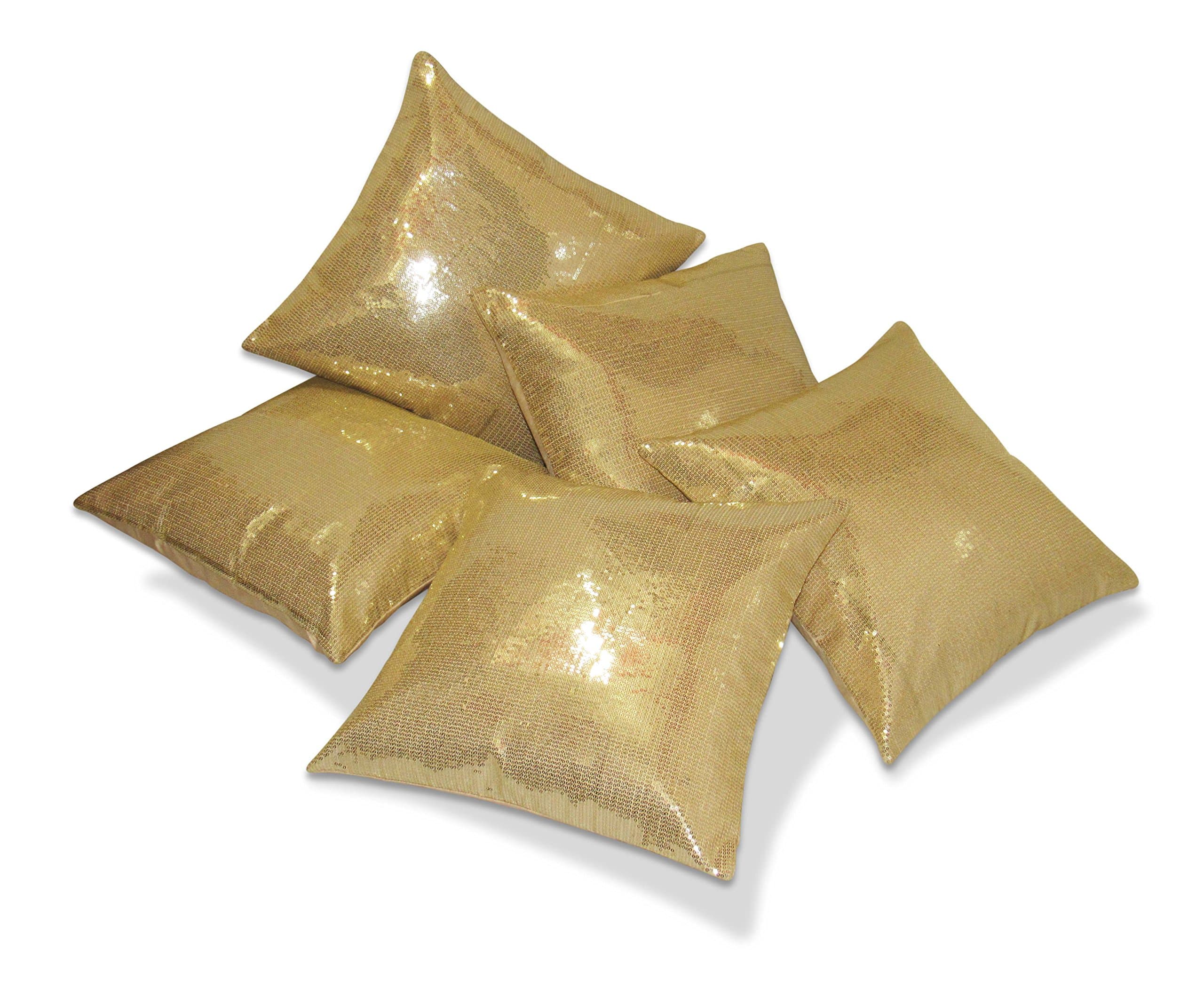 Zikrak Exim Sequence Gold Cushion Covers 40 x 40 Cms 5 Pcs Set