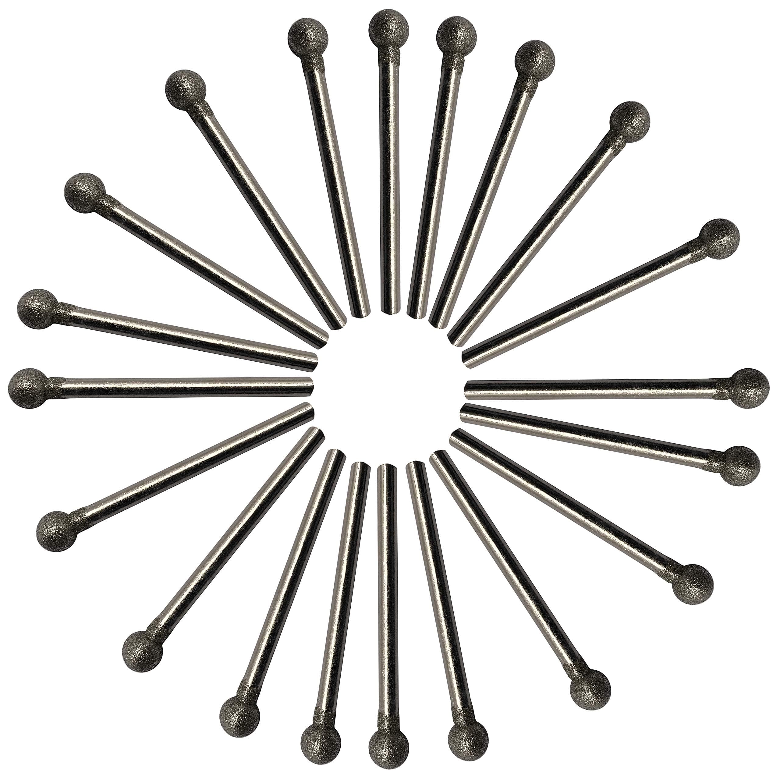 20Pcs Diamond Mounted Point, 6mm Ball Head, 3mm Shank, Diamond Grinding Bit Rotary Burrs, for Jade Stone Jewelry Ceramic Carving Polishing