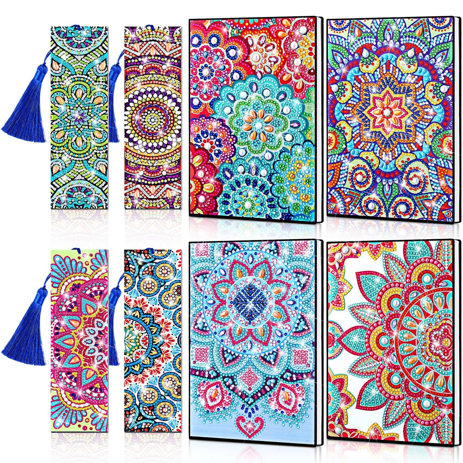 Harloon 8 Pcs Mandala Designs Diamond Art Set Back to School Gifts Including 4 Notebook 4 Bookmarks and 1 Set of DIY Making Tools First Day of School Gifts for Classmates Friends and Teachers