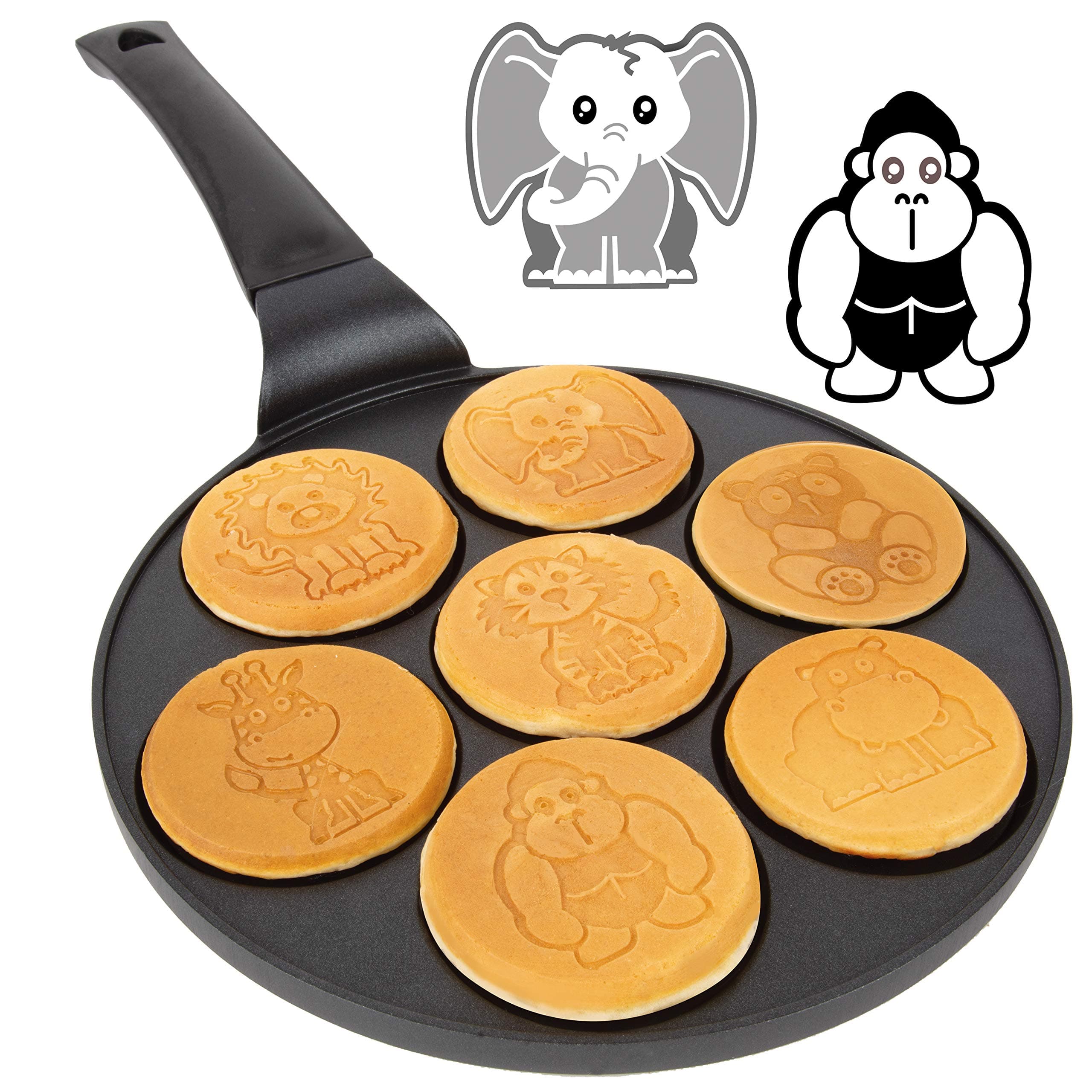 Animal Mini Pancake Pan- Make 7 Unique Flapjack Zoo Animals, Includes Elephant, Giraffe and More- Nonstick Pan Cake Maker Griddle for Morning Breakfast Fun & Easy Cleanup- Easter Basket Stuffer Gift