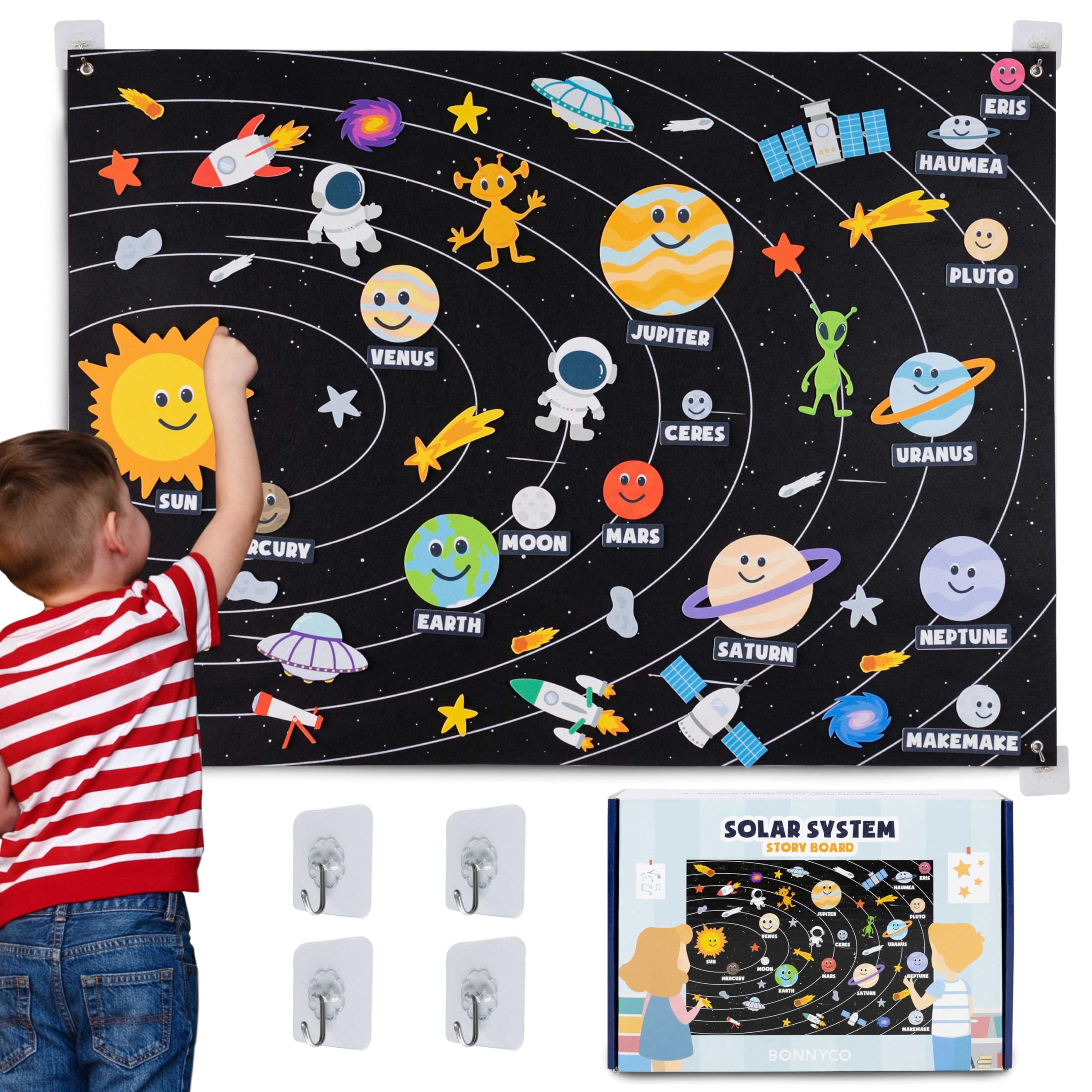 Solar System for Kids Toys with 61 Felt Figures. Planets for Kids Solar System, Felt Board Toddlers. Montessori Toys Learning, Space Gifts Boys and Girls 3 4 5 6 7 8 Years, Birthday Christmas