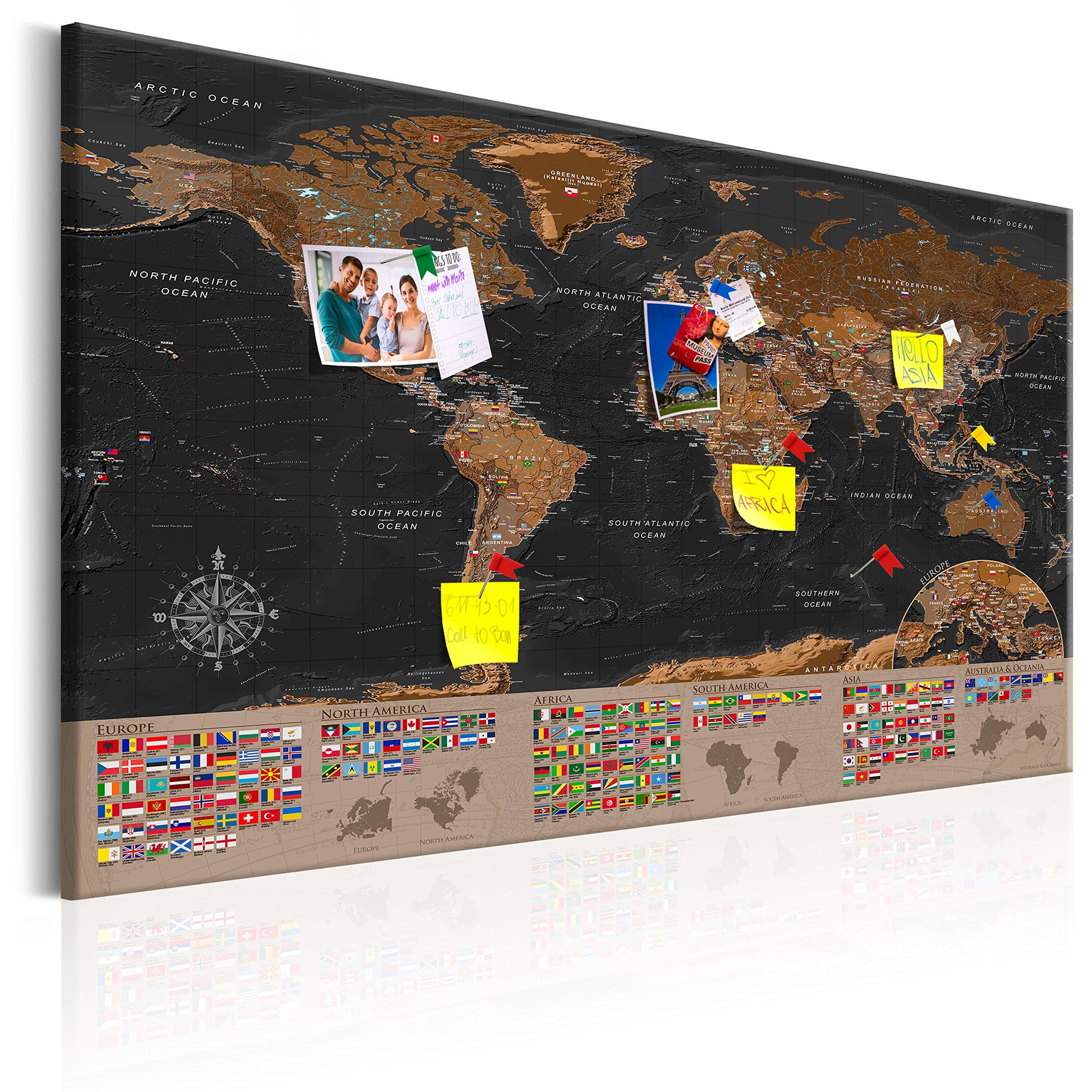 murando - Pin Board World Map 120x80 cm/48"x32" 1 piece Cork Board On Non-Woven Material XXL Memo Notice Board Pins Included Vision Board Images Pictures Home Decor Wall - Travel Gift k-A-0205-v-a