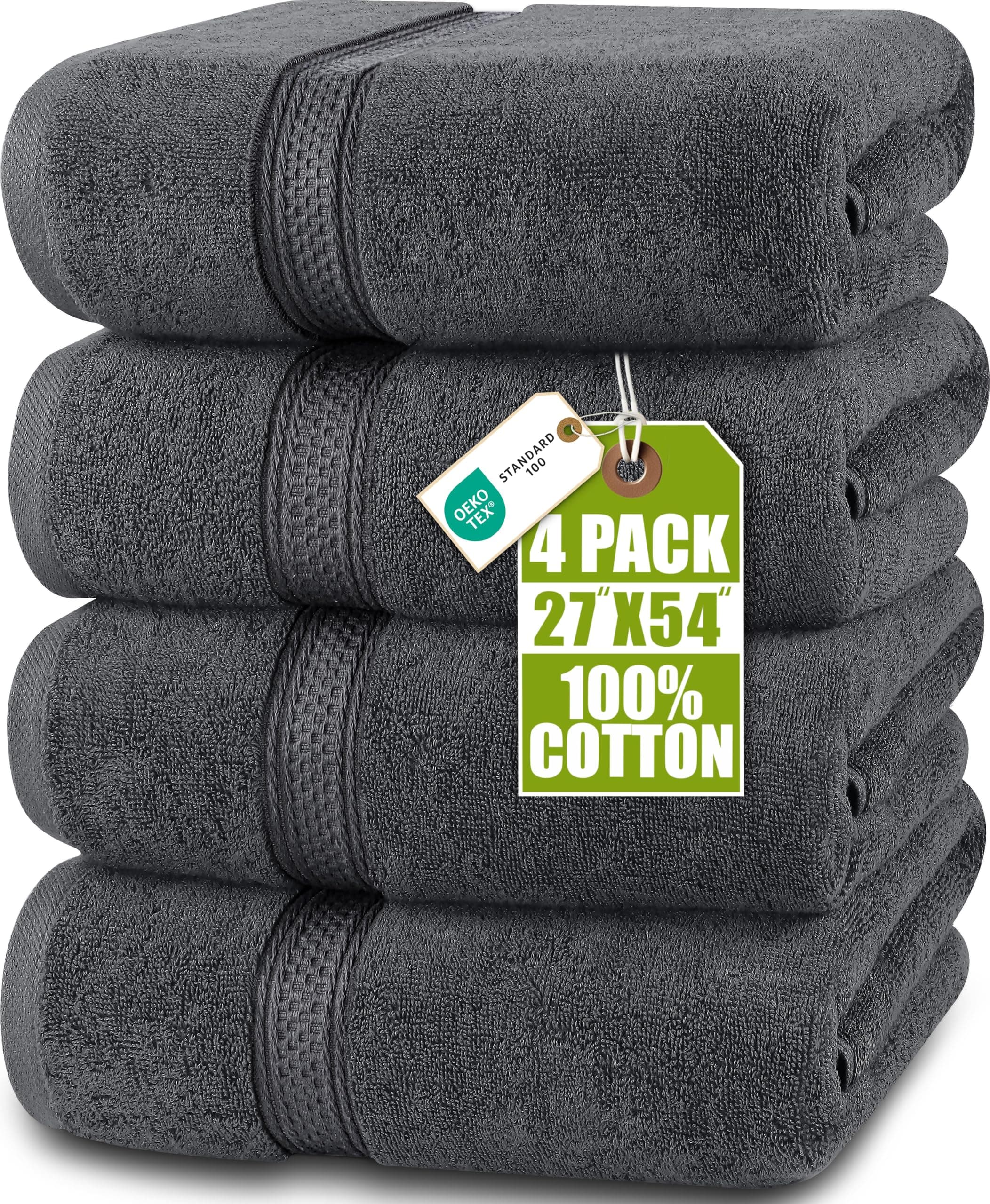 4 Pack Premium Bath Towels Set, 27 by 54 Inches, 100% Ring Spun Cotton 600GSM, Lightweight and Highly Absorbent Quick Drying Towels, Perfect for Daily Use, Grey
