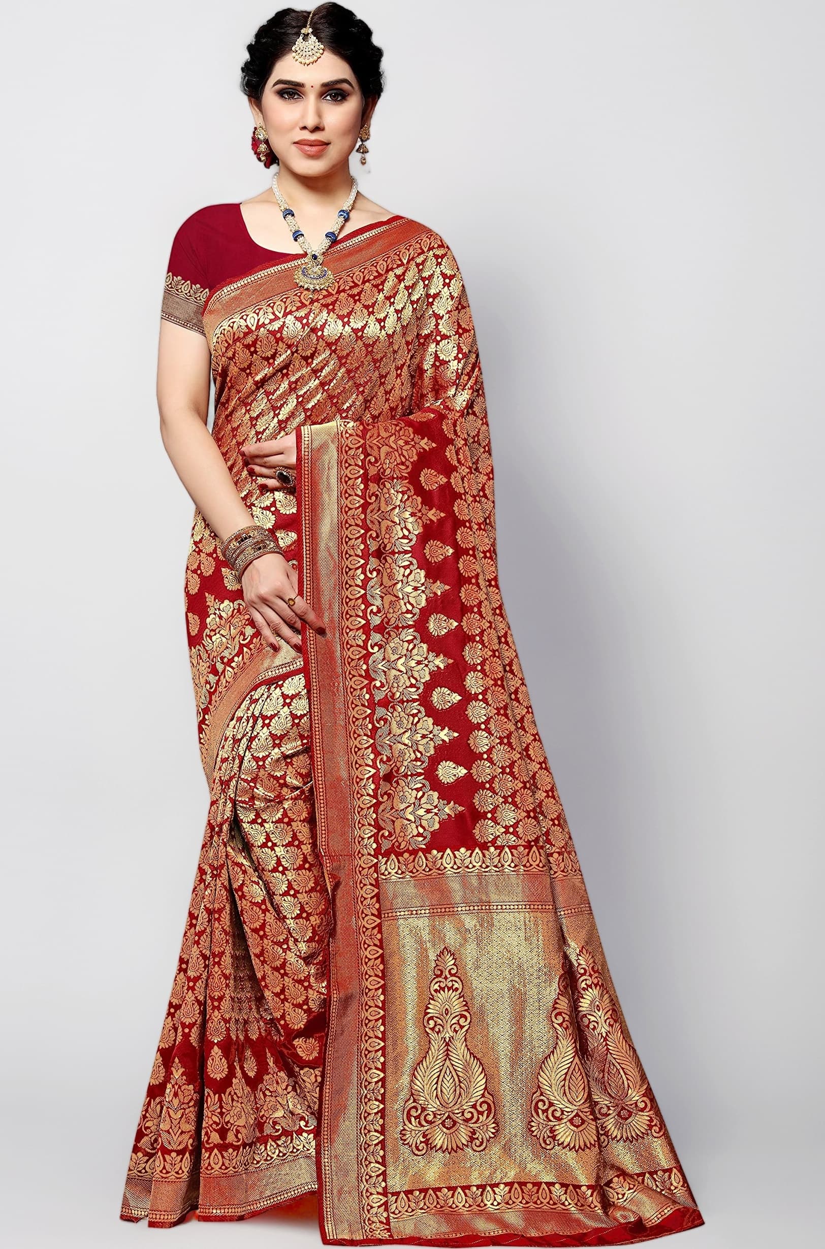 Women's Jacquard Silk Saree with Blouse Piece