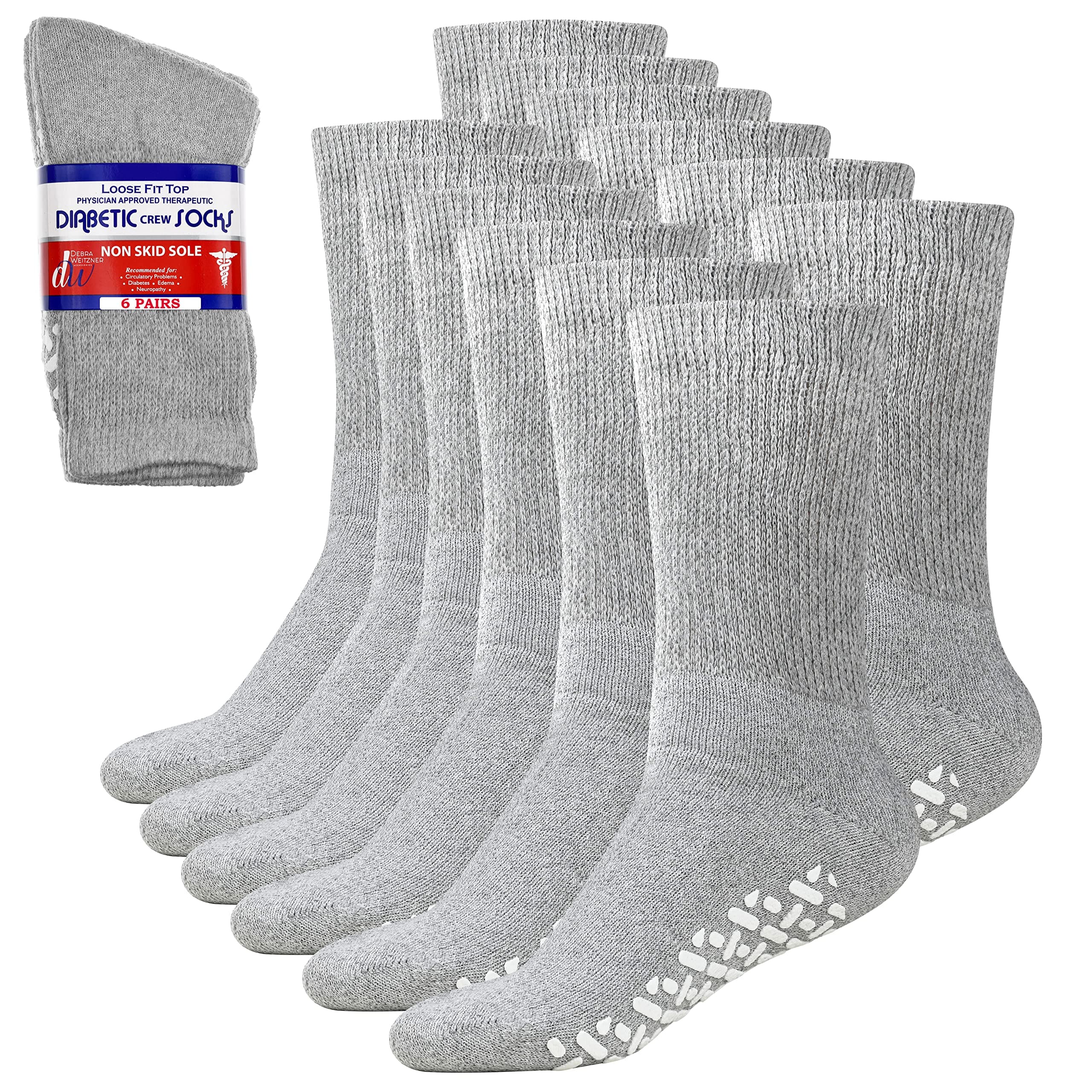 Debra WeitznerNon-Binding Loose Fit Sock - Non-Slip Diabetic Socks for Men and Women - Crew, Ankle 6Pk