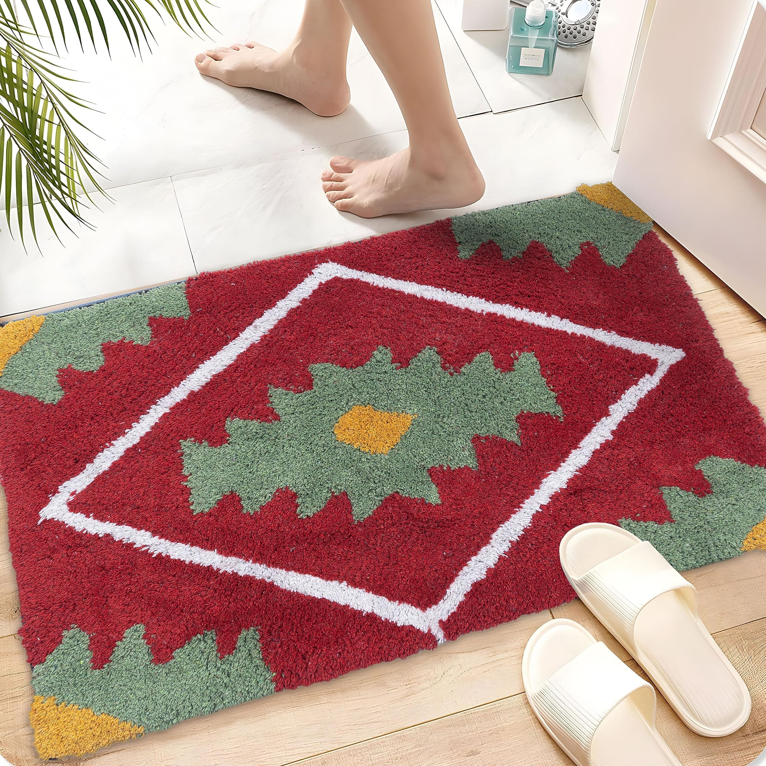 AAZEEM Absorbent Rectangular Door Mat for Indoor Entrance 16x24 Inch Non Slip Mat for Front Door Entryway,Soft Cotton Home. Hotel Balcony Floor Carpet,Doormat for Home,Doormat,Floor Mats for Home,Red