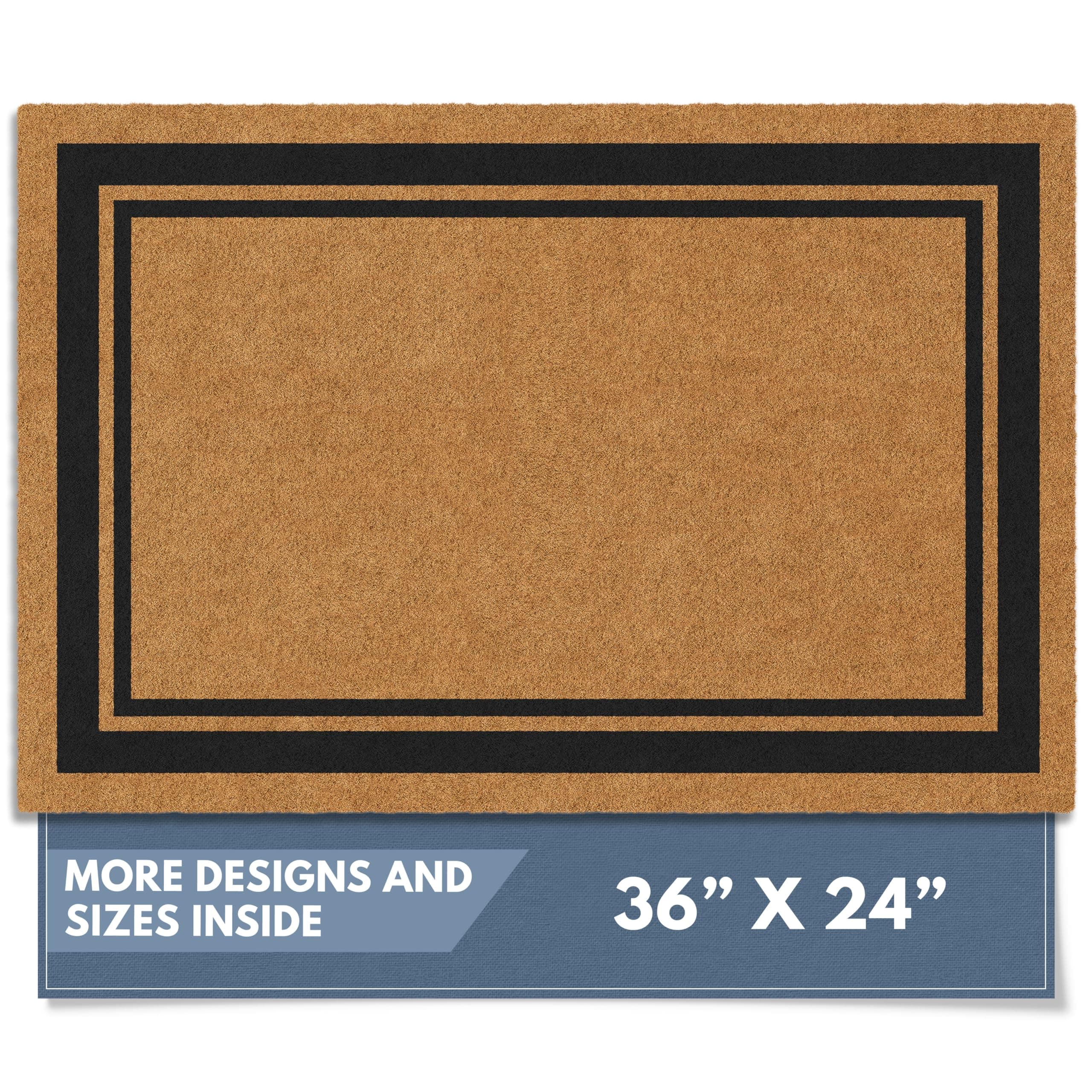 Barnyard Designs Natural Coco Coir Heavy Duty Backing Doormat - Large Cute Non-Slip Front Door Welcome Mat for Outside Entrance or Porch Entry, Brown (24x36, Border)