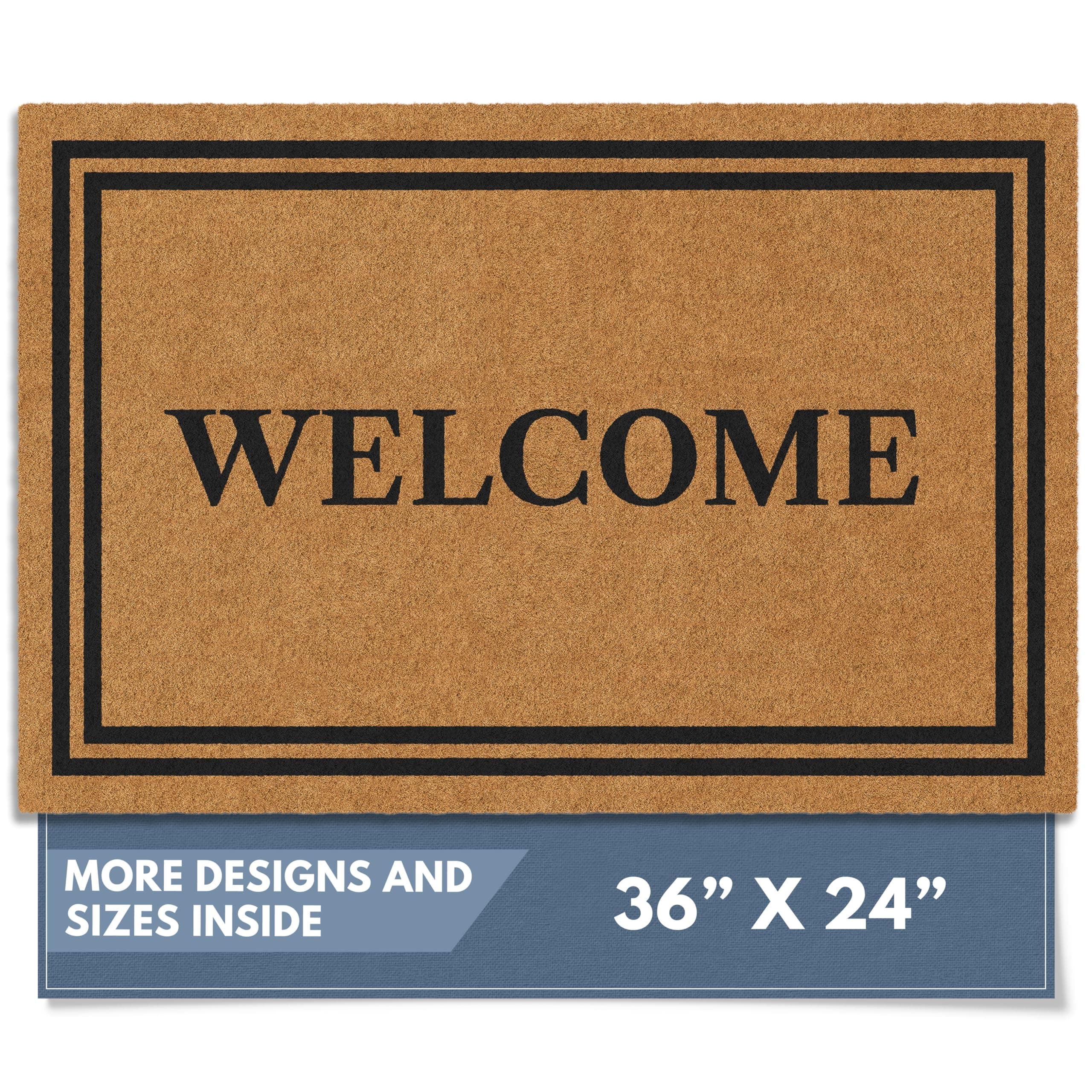 Barnyard Designs Natural Coco Coir Heavy Duty Backing Doormat - Large Cute Non-Slip Front Door Welcome Mat for Outside Entrance or Porch Entry, Brown (24x36, Welcome)