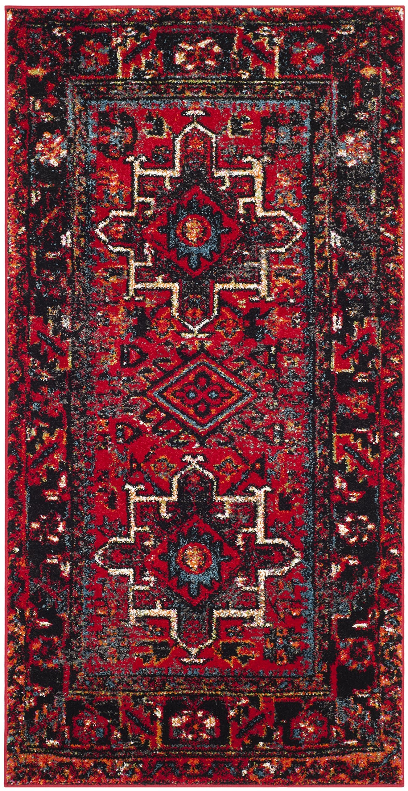 Vintage Hamadan Collection Accent Rug - 2'7" x 5', Red & Multi, Traditional Persian Design, Non-Shedding & Easy to Clean, Ideal for Front Door, Kitchen, Entryway, Foyer (VTH211A)