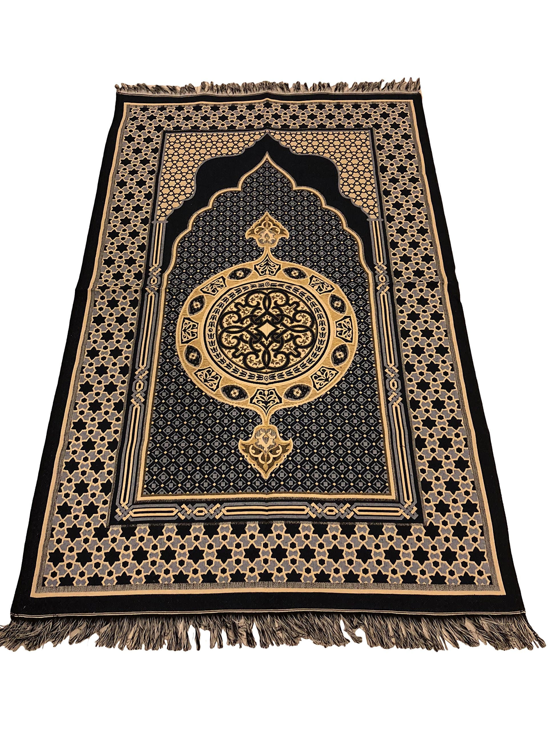 Islamic Prayer Rug Turkish Ottoman Stamp Star Pattern Sajadah Thin Prayer Rug Muslim Gift Eid Ramadan Namaz (Blue)