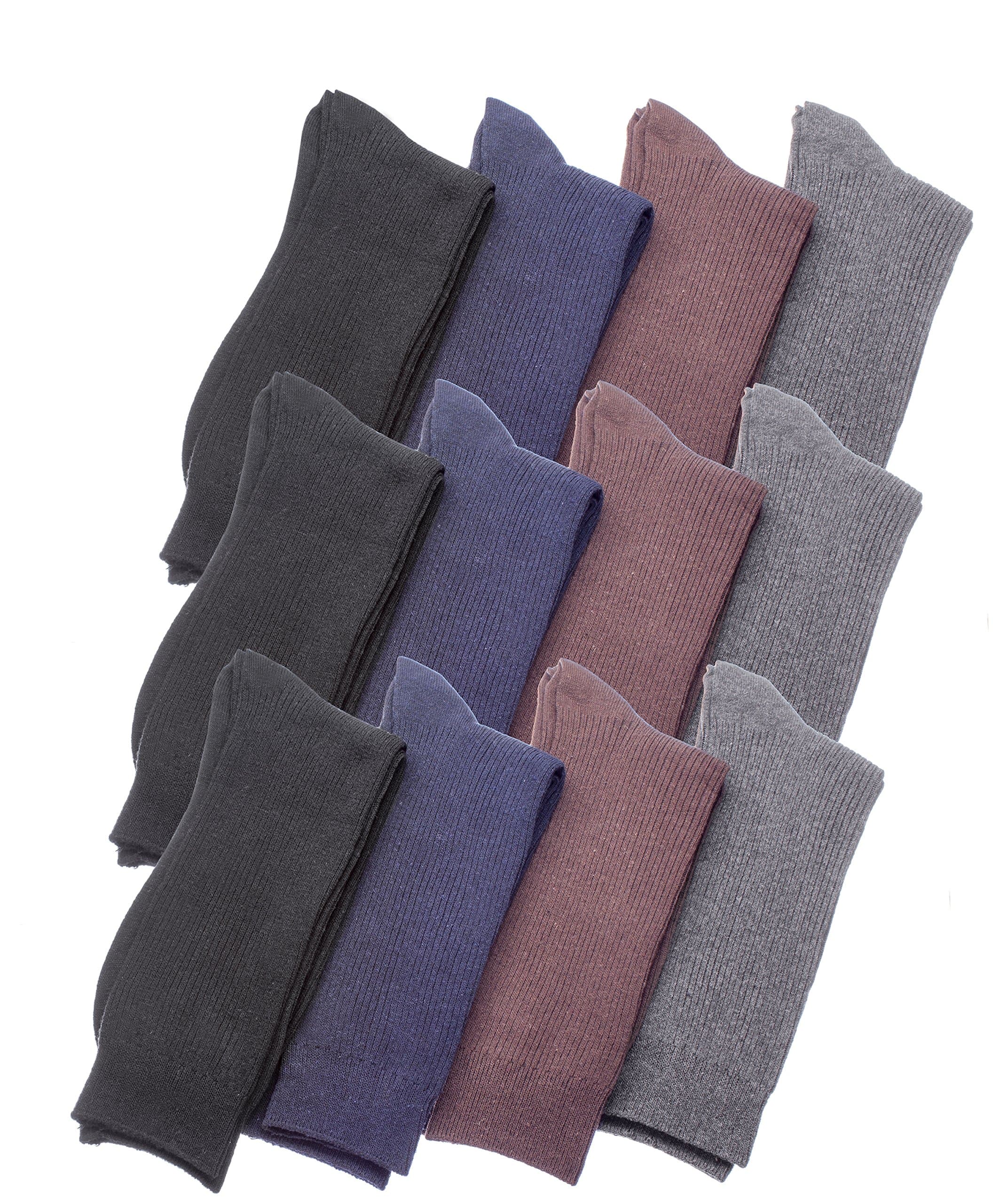 Men's Dress Socks Thin Ribbed Texture Black Soft Cotton Blend Size 8-12 (12 Pair) 1349