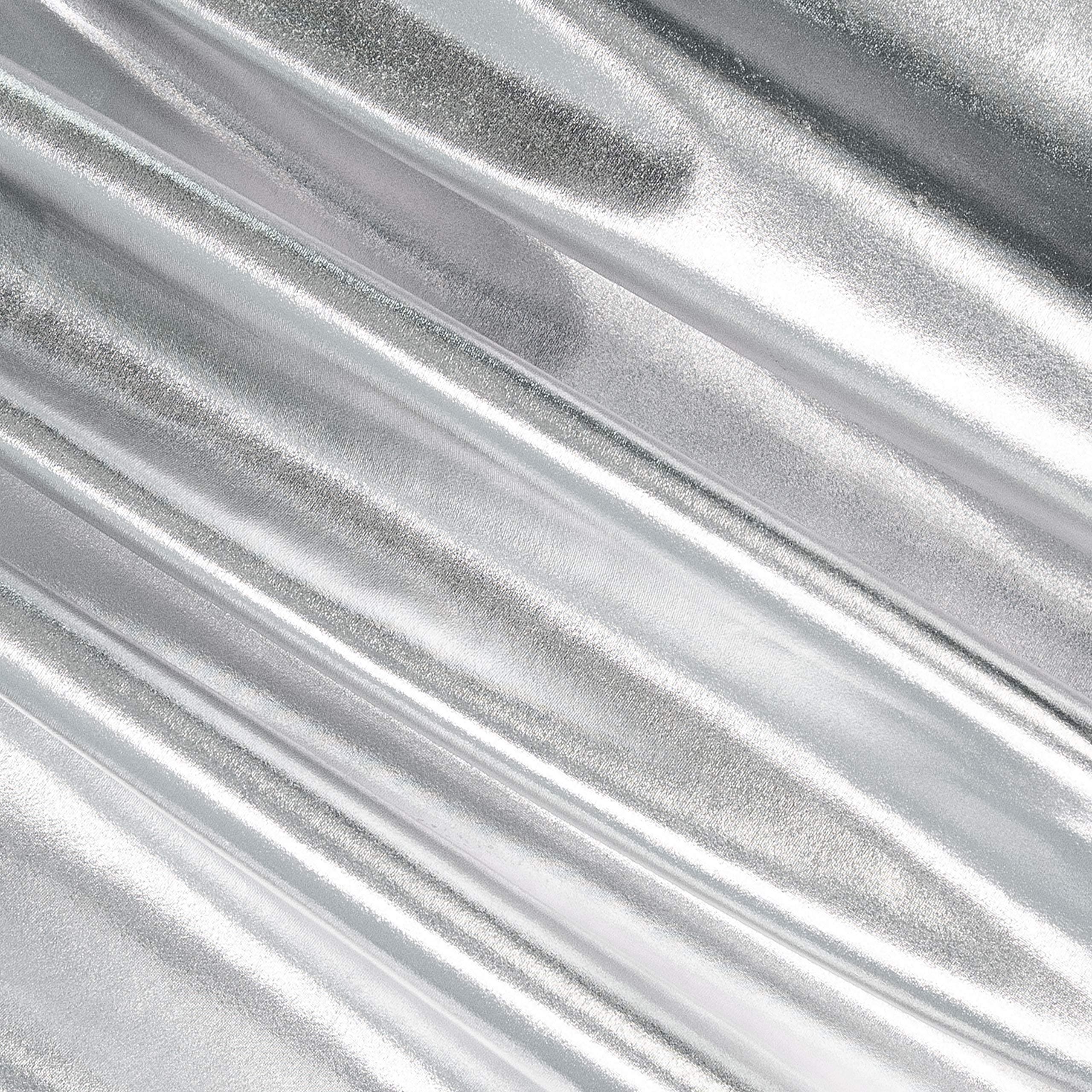 FabricLA | Silver Polyester Fabric | Metallic Foil Lame Spandex Material | 4-Way Stretch Knit Fabric | 60" Inches Wide | Polyester Fabric by the Yard for Dancewear, Costumes & Decoration - 2 Yards