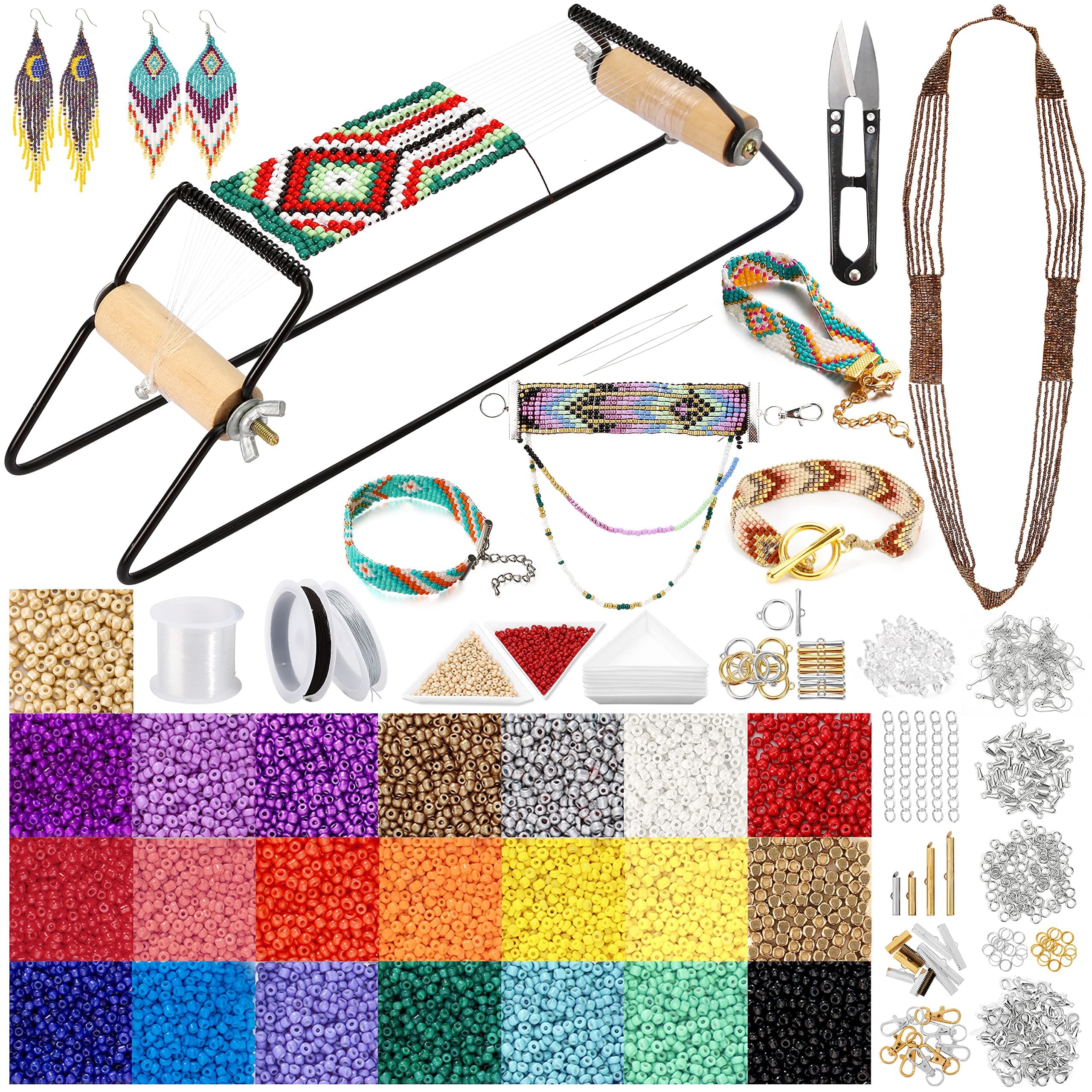 Value Bead Loom Kit, 11343 PCS Loom Beading Supplies with Lots of Seed Beads, Complete Jewelry Making Tools and Accessories, Beading Loom Kits for Adults Jewelry Making Bracelets Belts