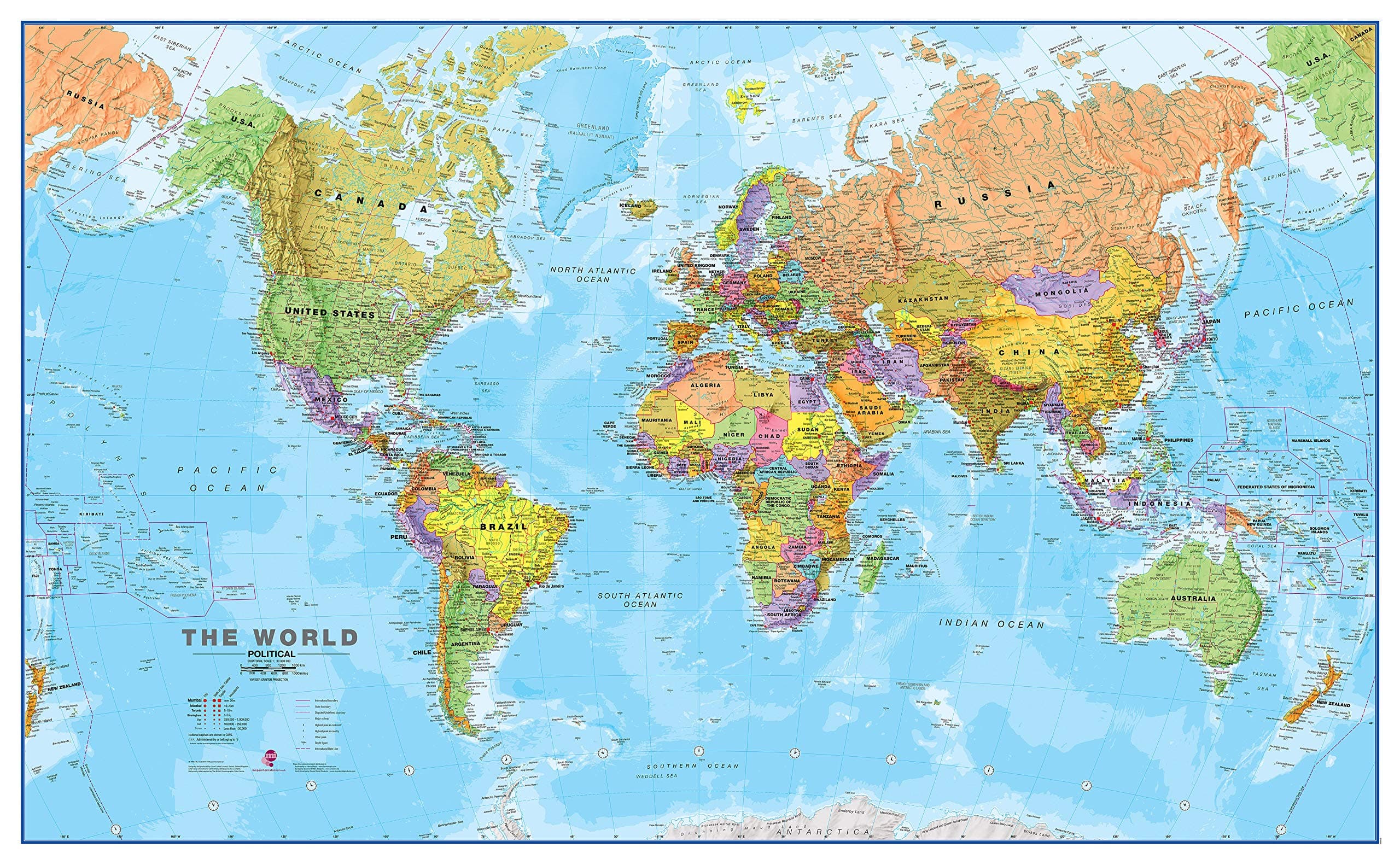 Maps International - World Map - Updated 2025 - Front Sheet Lamination - 118.9cm (w) x 84.1cm (h)
