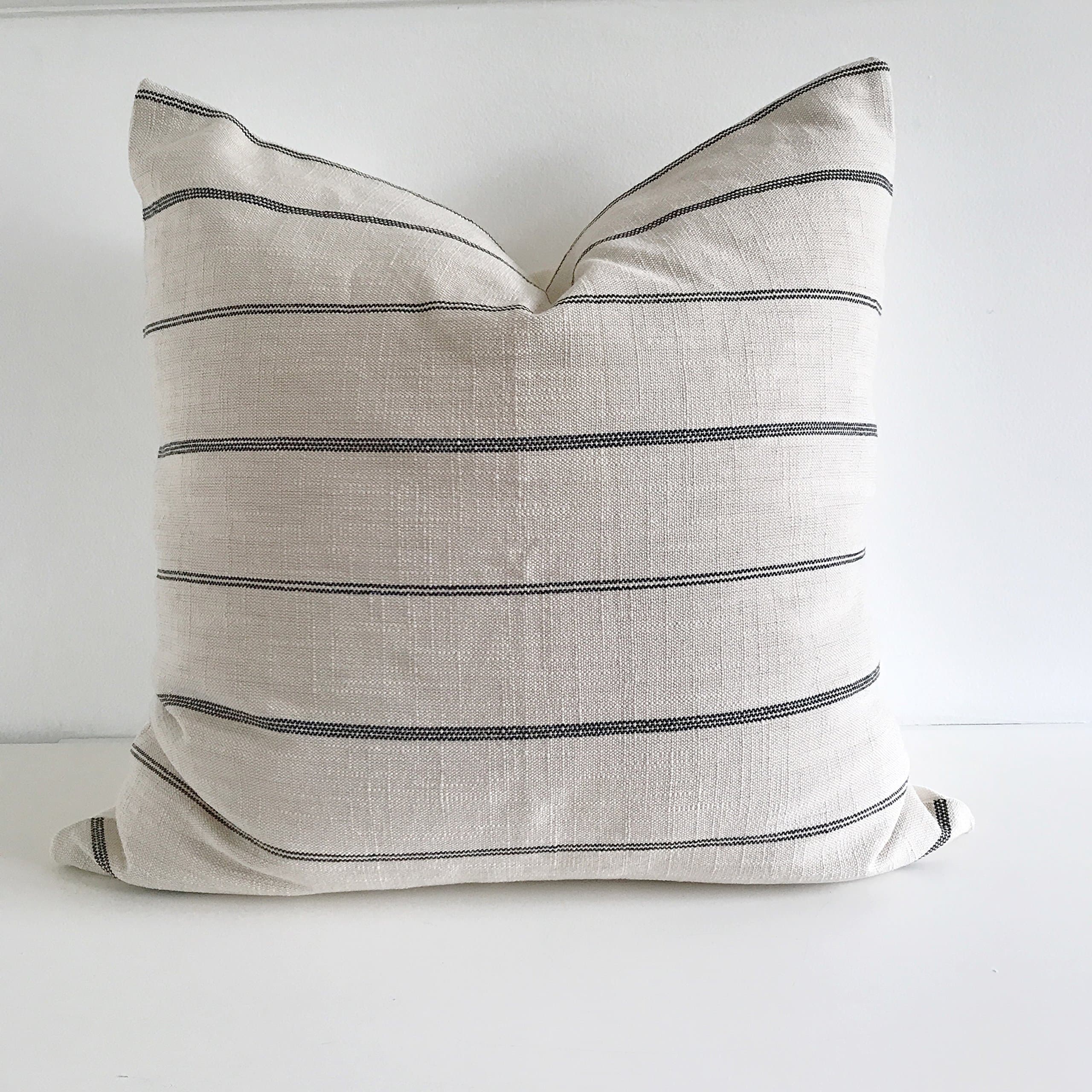 Neutral Ivory Black Striped Square Pillow Cover 20" x 20" Minimal Modern