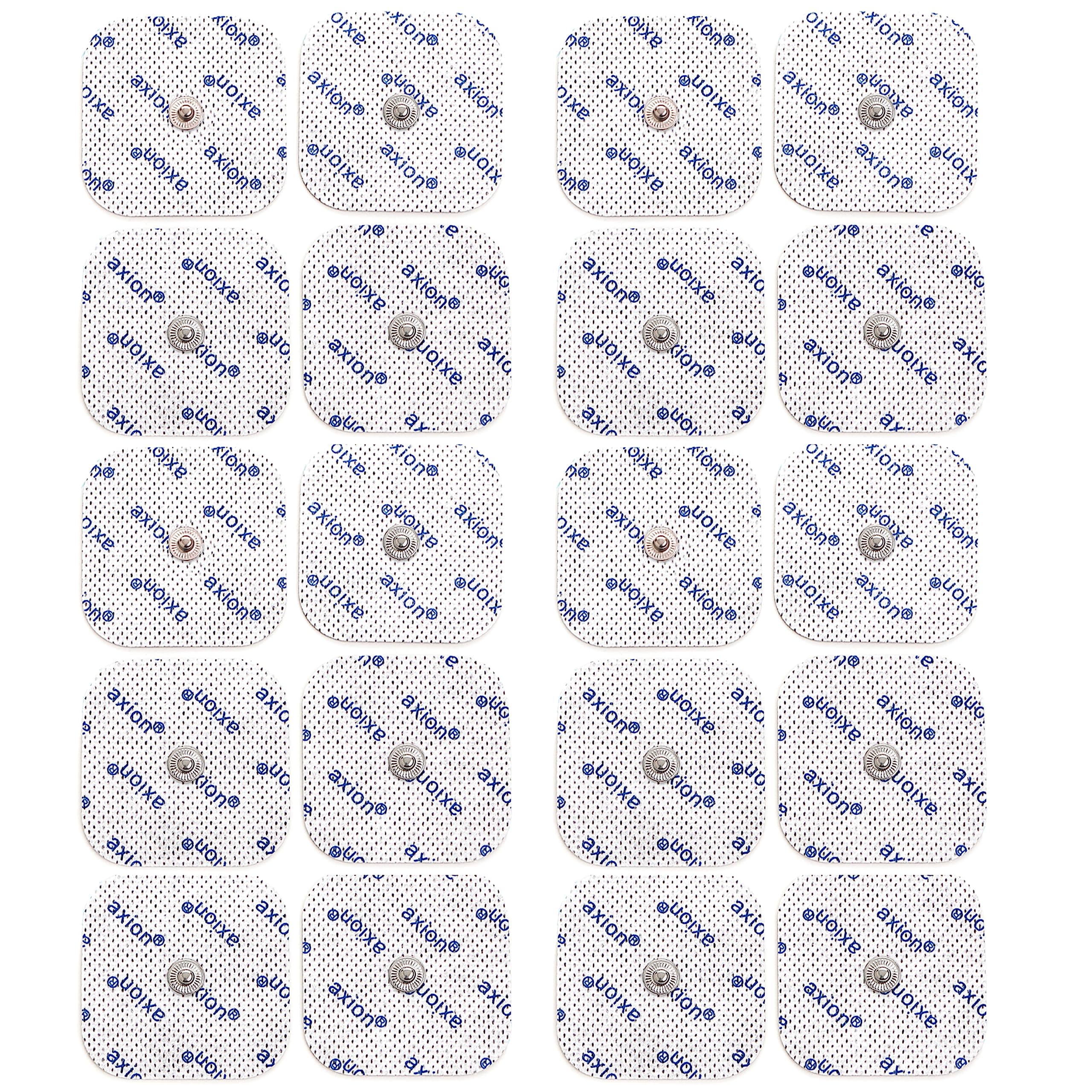 20 axion TENS Unit Electrode Pads 2x2'' - Replacement Pads with 3,5mm Snap Button for TENS Machines and Muscle Stimulators | Reusable Self-Adhesive TENS/EMS Electrodes