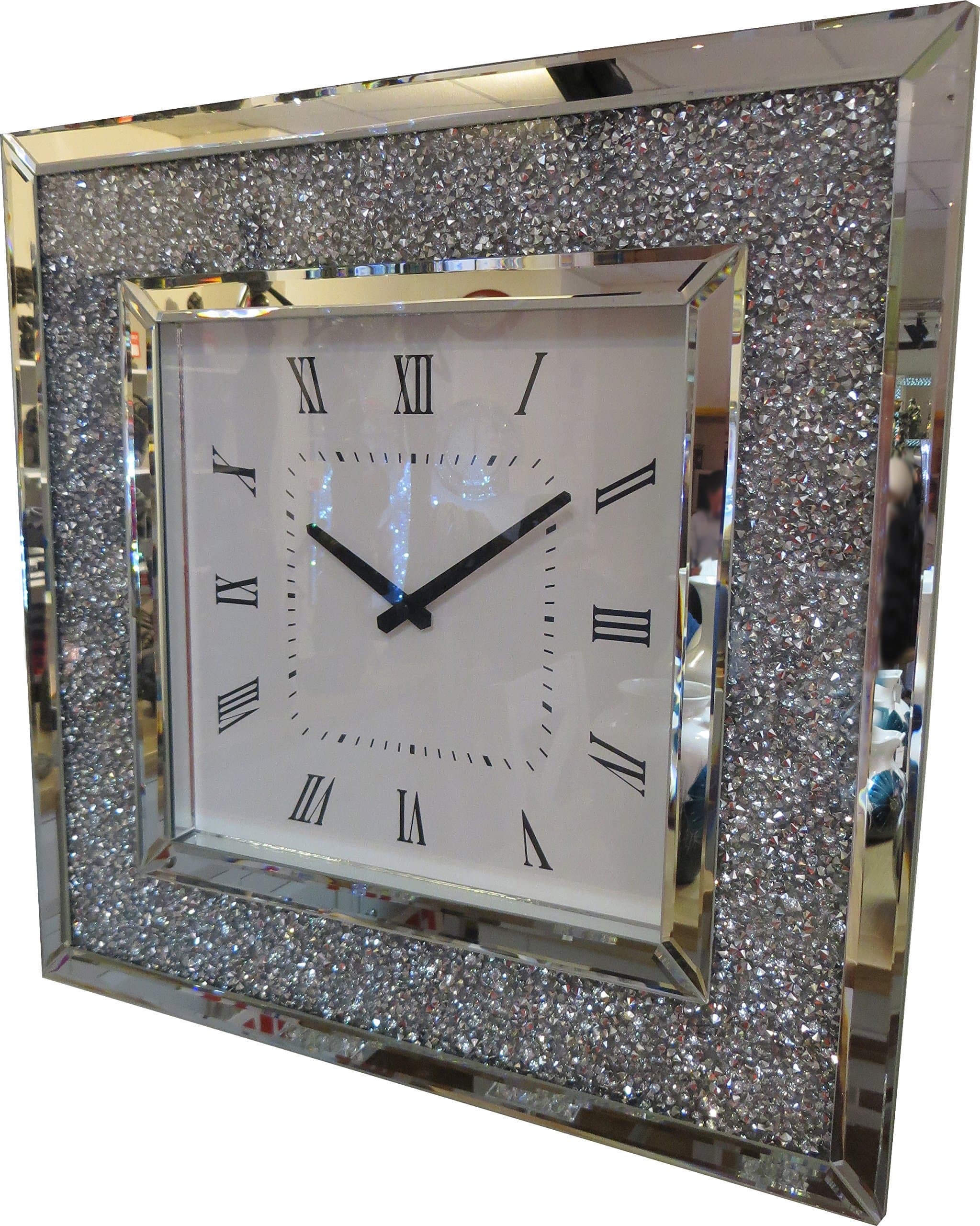 Sassy Home CD090 Crush Diamante Crystal Mirrored Square Wall Clock, one Colour, 50 x 50 x 4.5cm