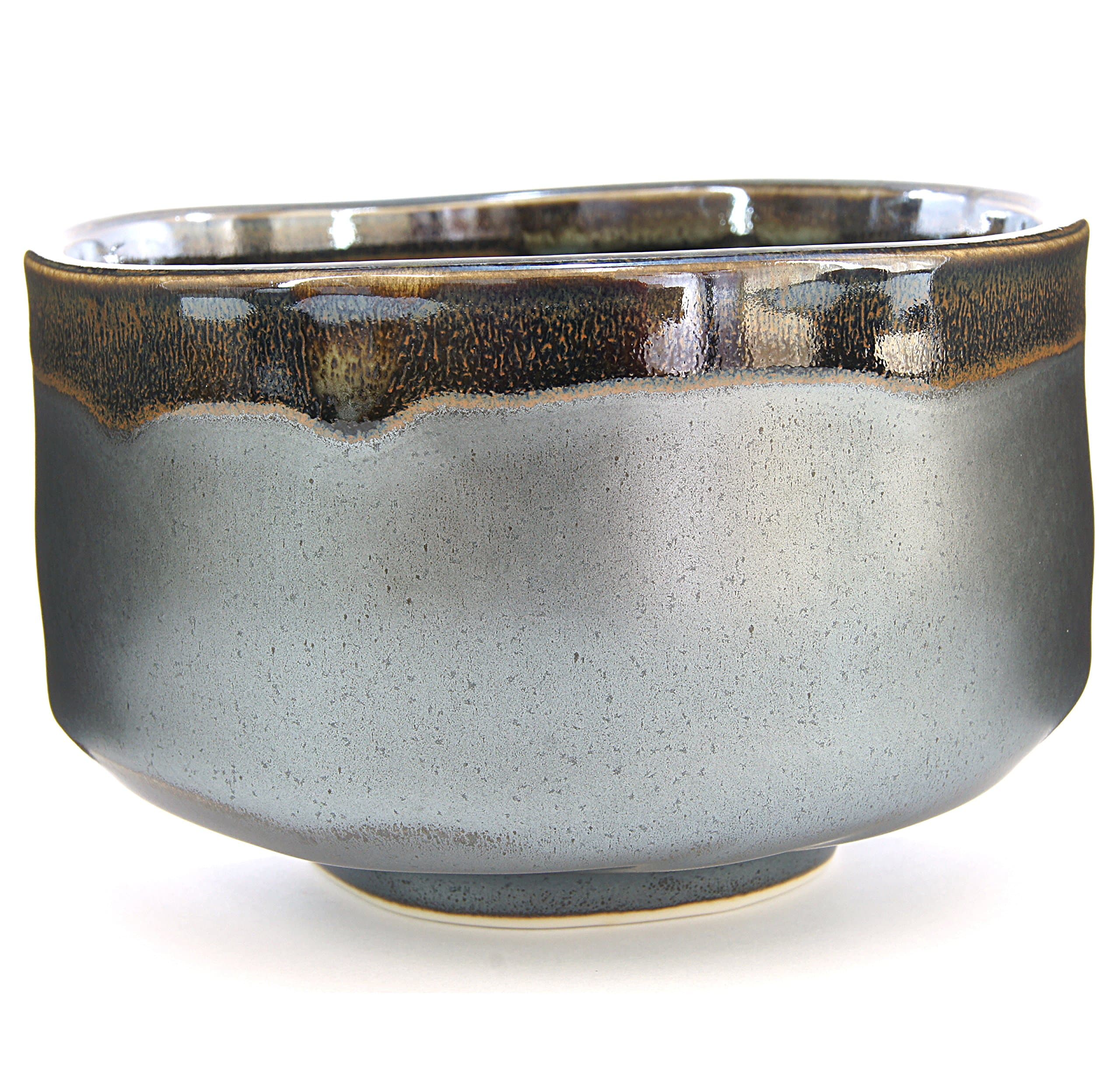 Mino Ware Japanese Handcrafted Matcha Tea Bowl Black, Matcha Tea Cup Ceremony, Authentic Pottery, Silver Chawan