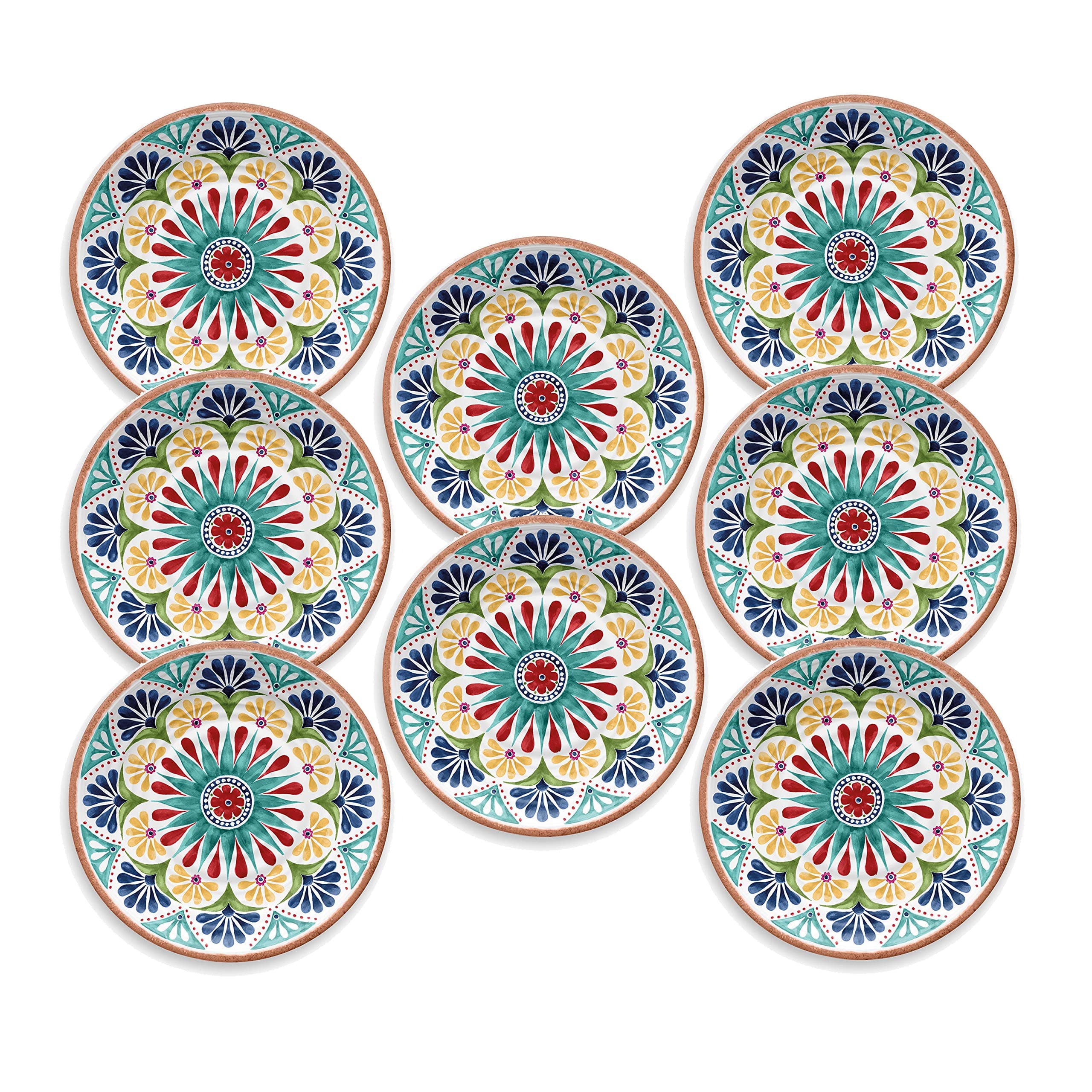 Purely Home Re-usable Outdoor Camping/BBQ Plastic Melamine - Dinner Plate Set (Rio Medallion, 8)