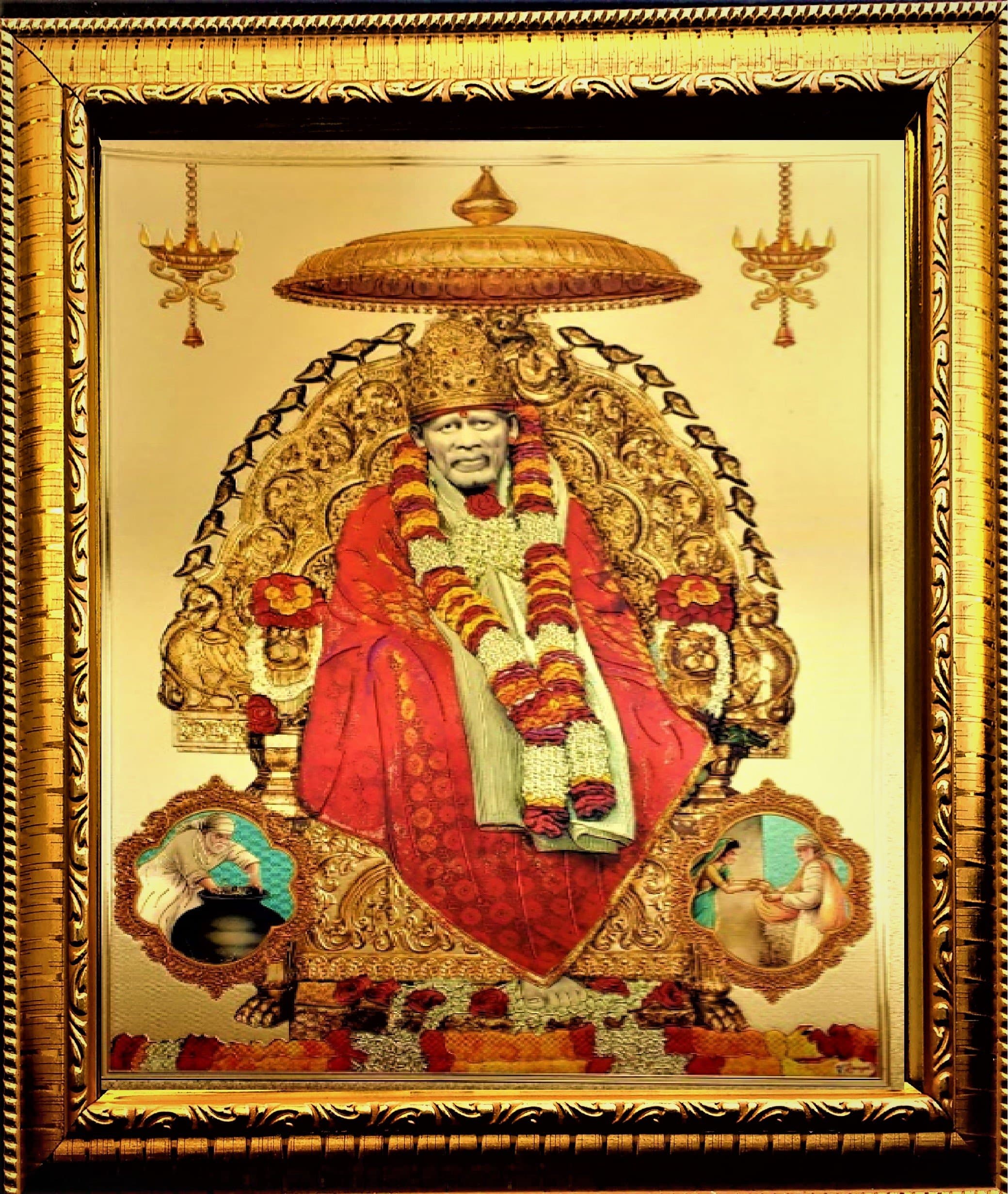 ADA Handicraft Sai Baba Photo Frame for Wall and Pooja/Poster for Pooja/Religious Framed Painting for Worship (35 X 25) cm