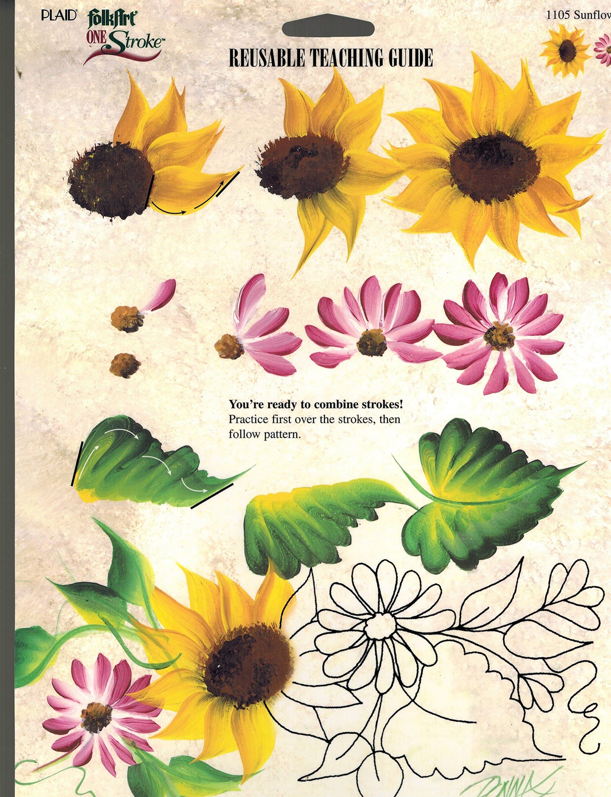 1105 Sunflower, Folk Art, One Stroke, Reusable Teaching Guide